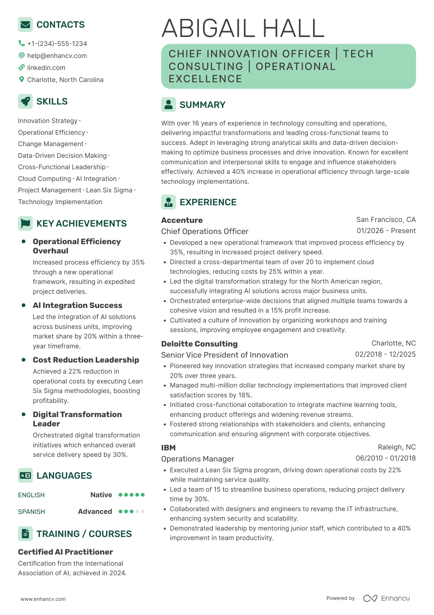 A resume example of a Chief Innovation and Operations Officer