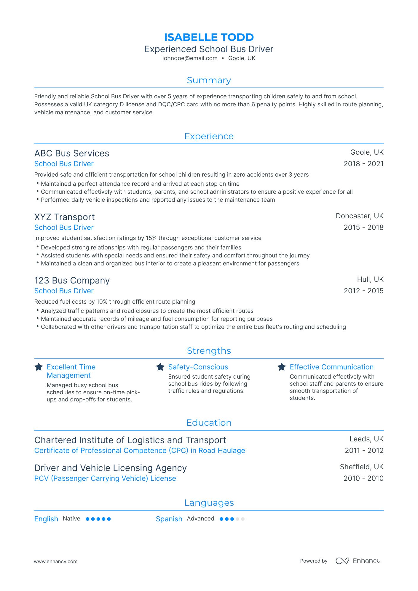 Traditional School Bus Driver Resume Template