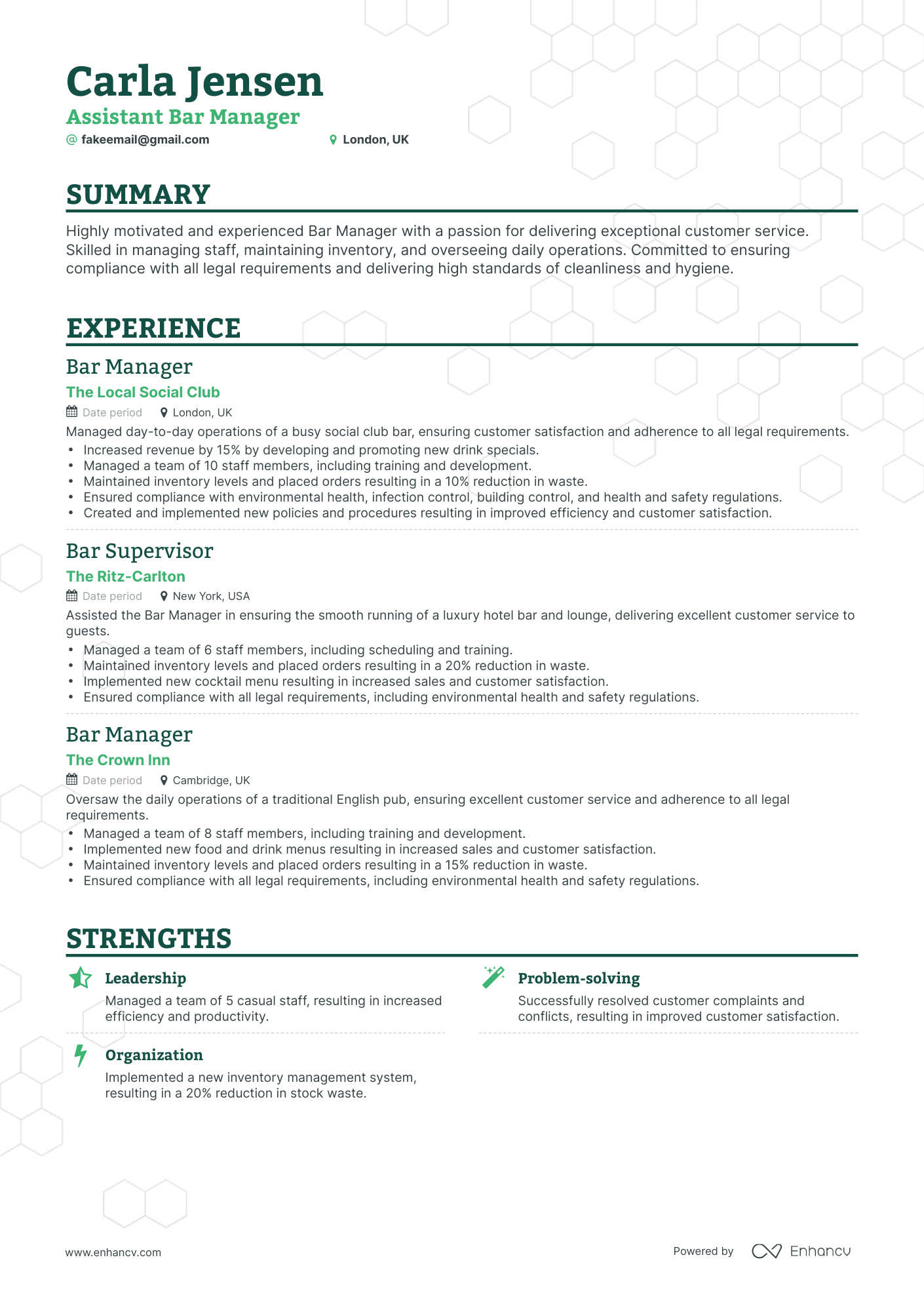 Classic Bar Manager Resume Template