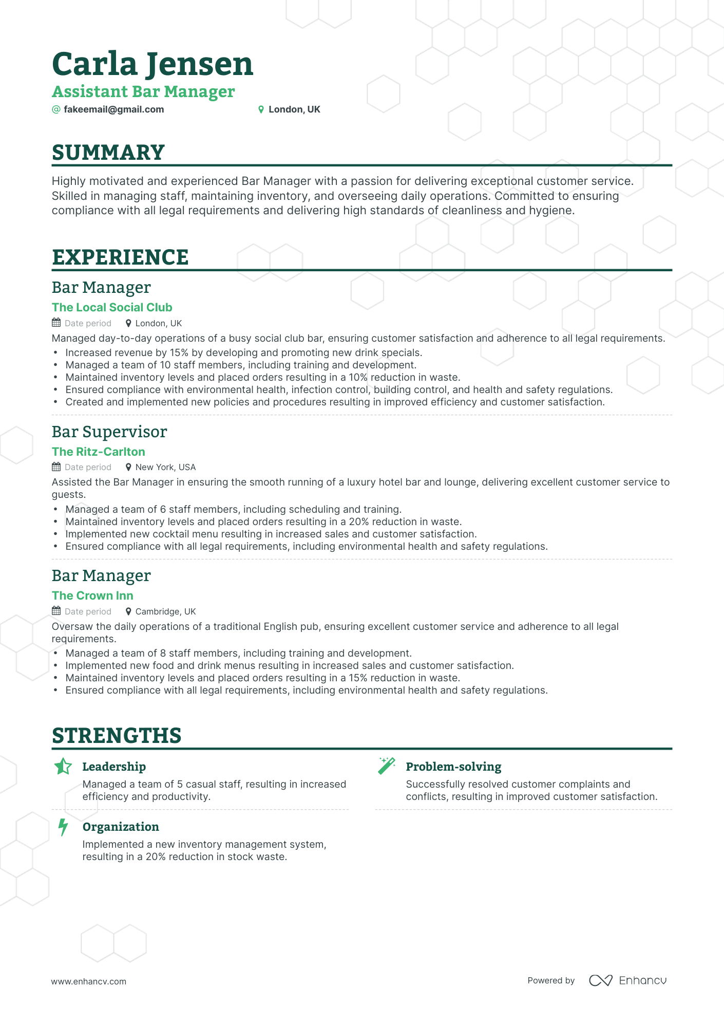 Bar Manager Resume Description