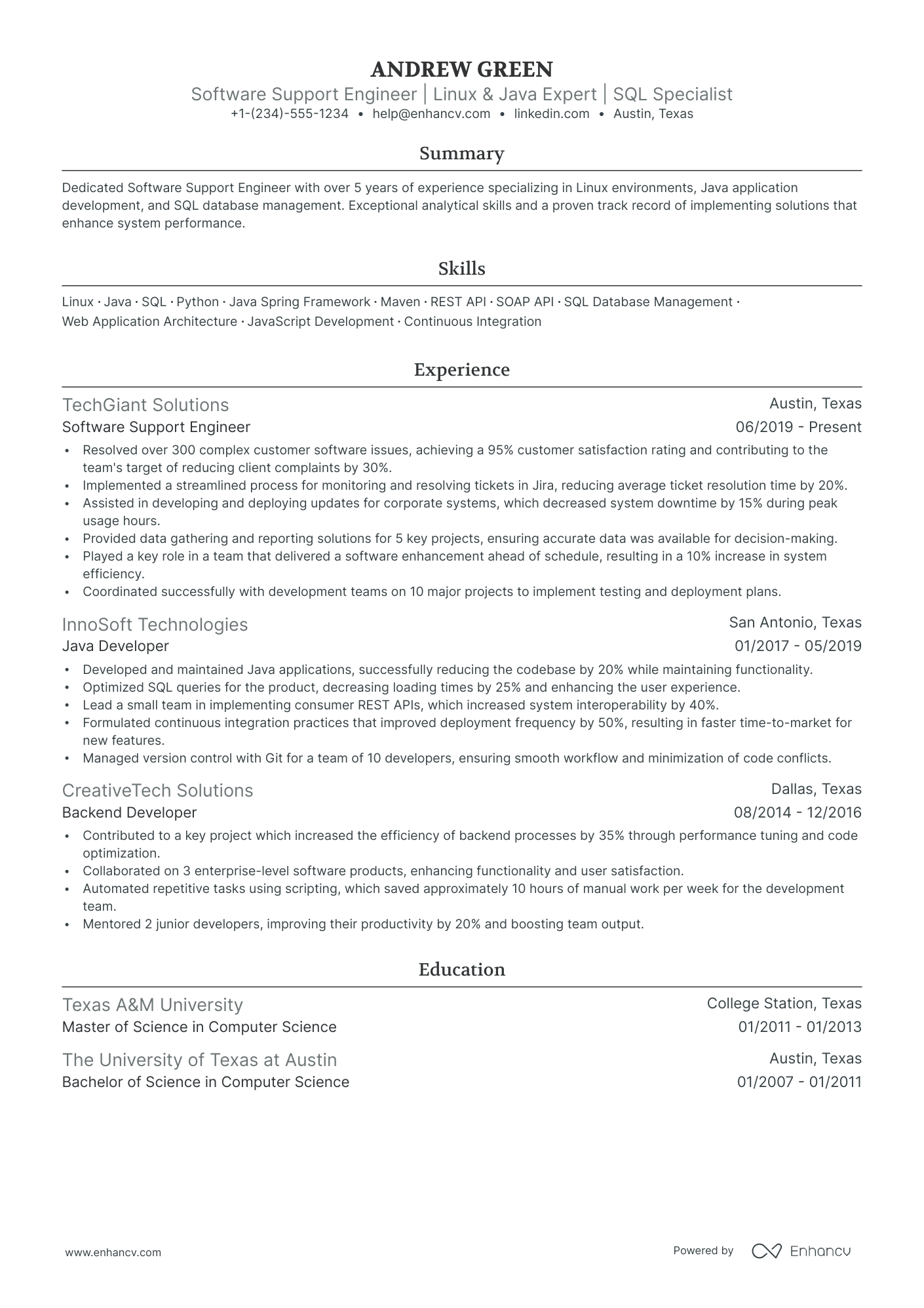 resume summary for support engineer