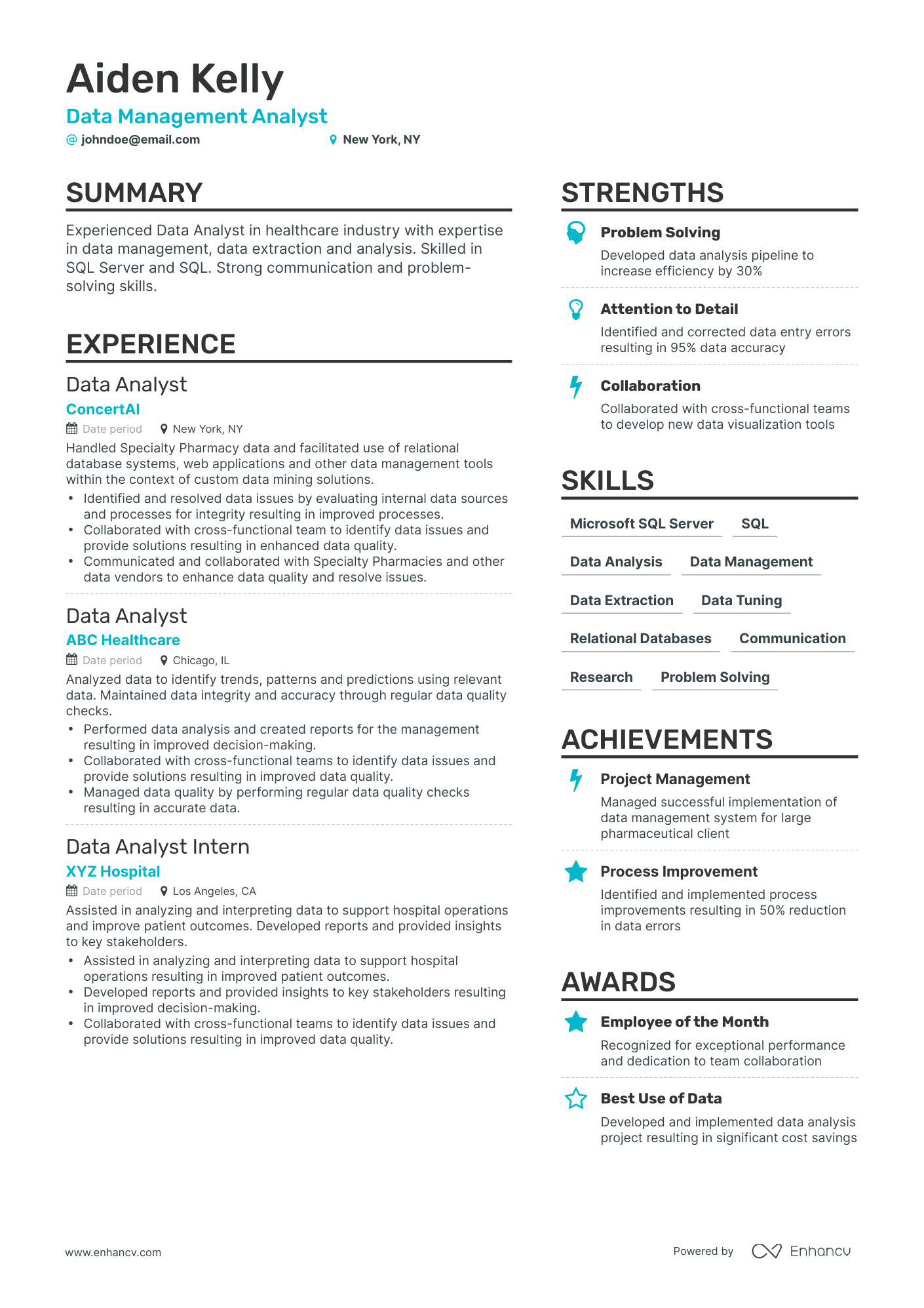 Simple Data Management Analyst Resume Template