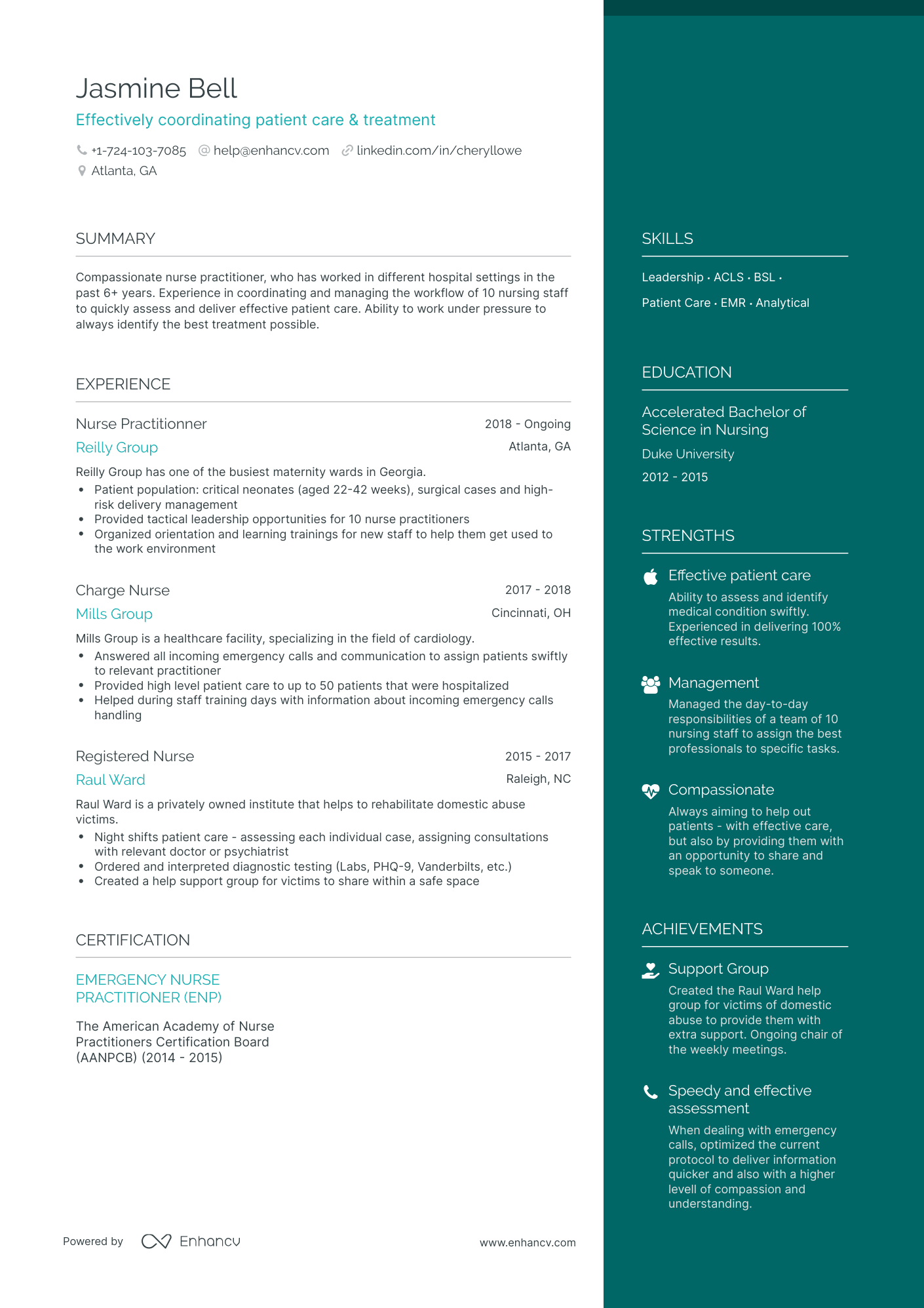 One Page Nurse Practitioner Resume Template