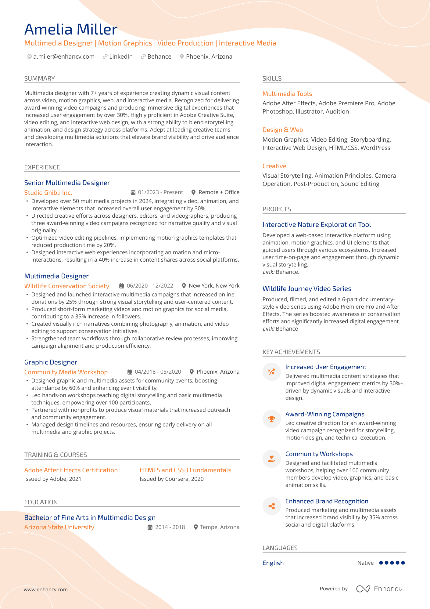 A resume example of a Multimedia Designer