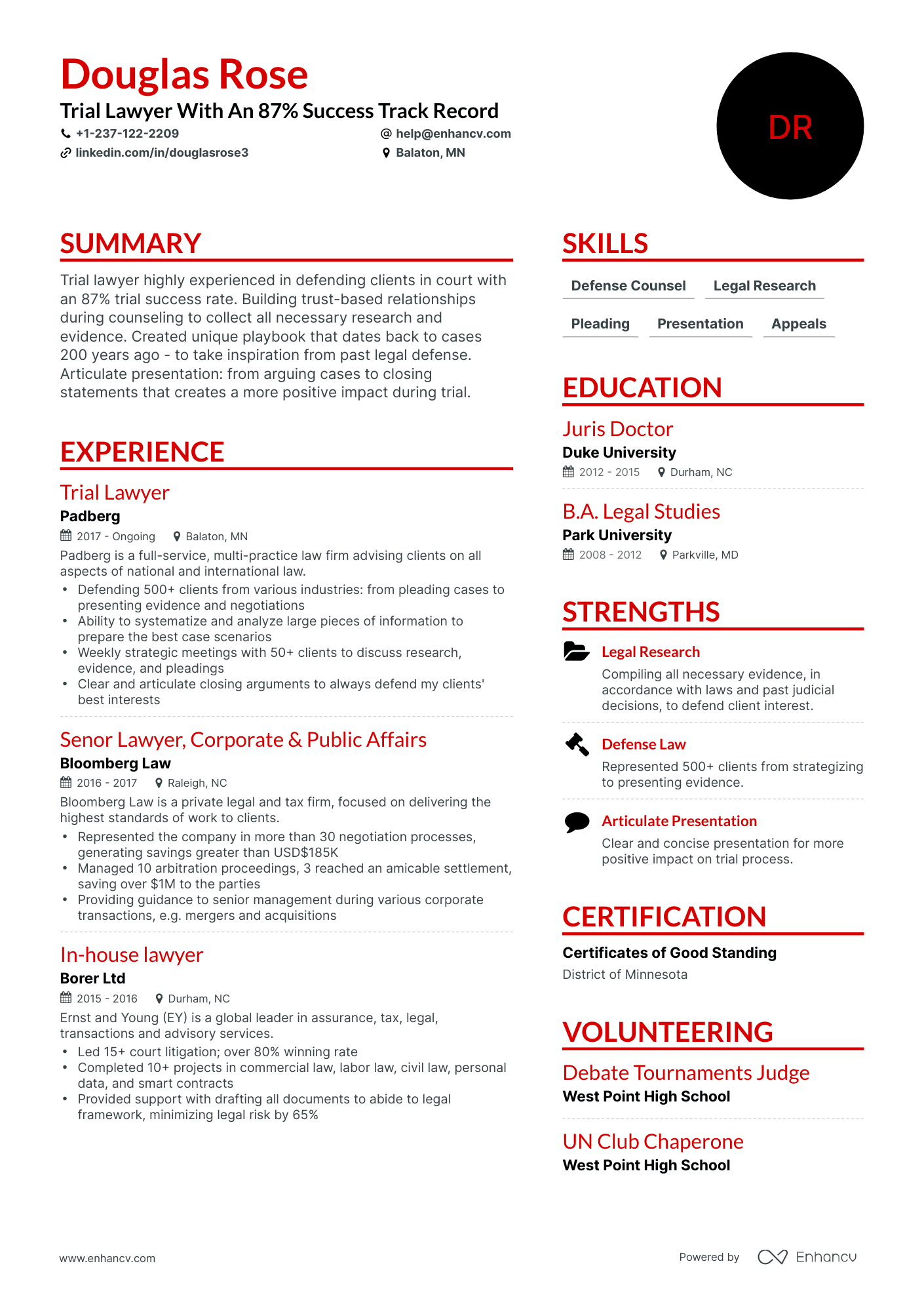 Simple Trial Lawyer Resume Template