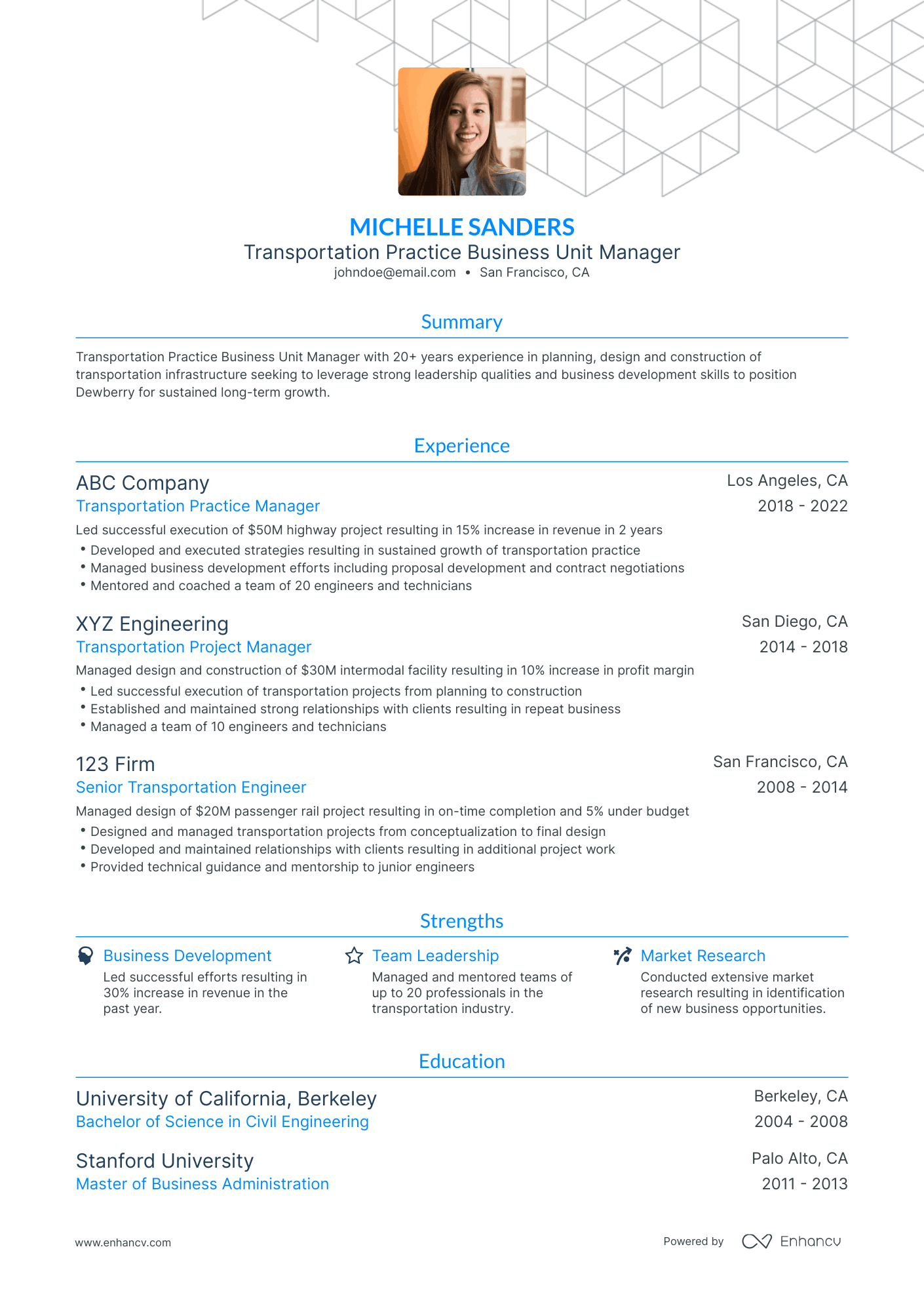 Traditional Business Unit Manager Resume Template