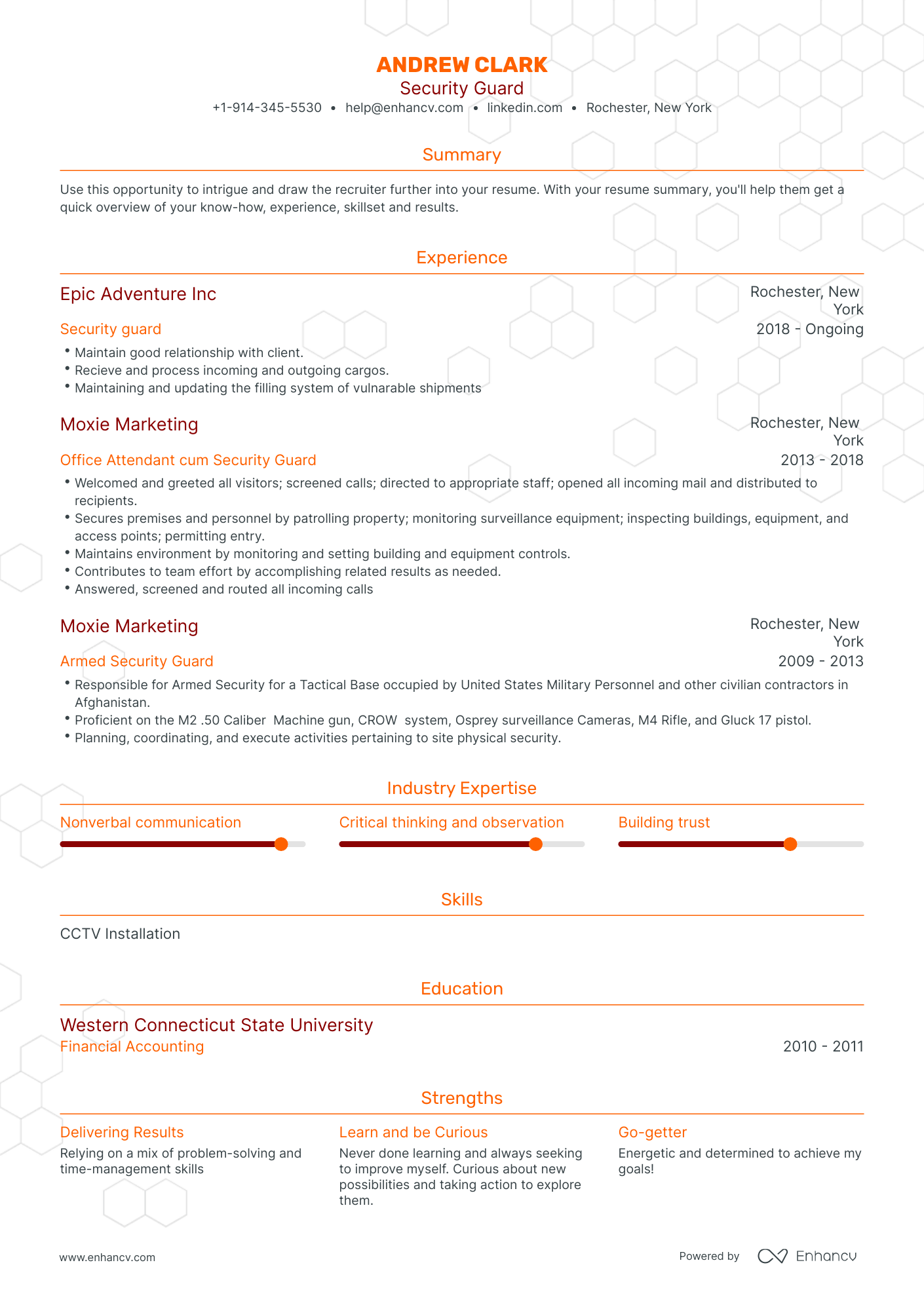 Traditional Security Guard Resume Template