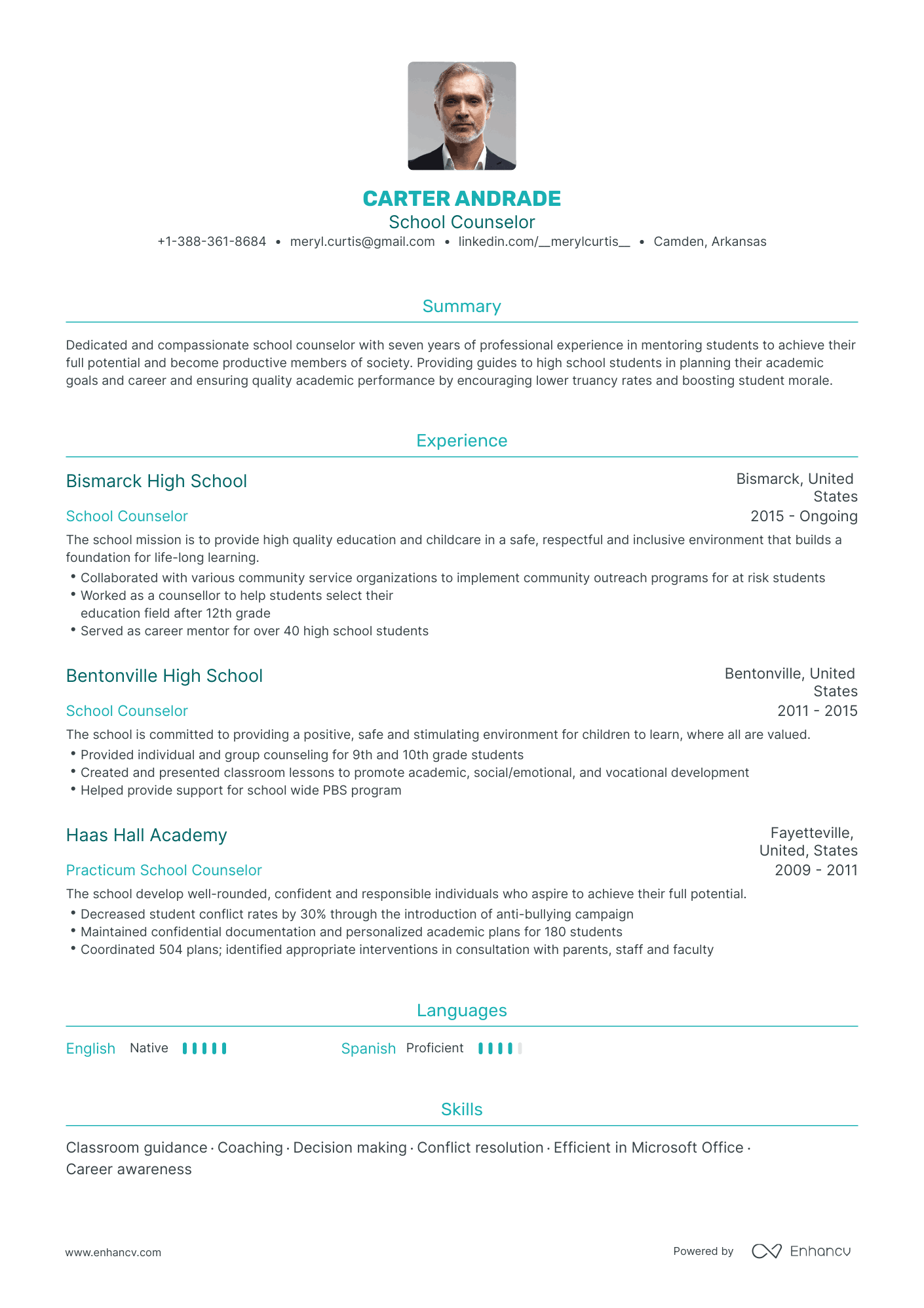 Traditional School Counselor Resume Template