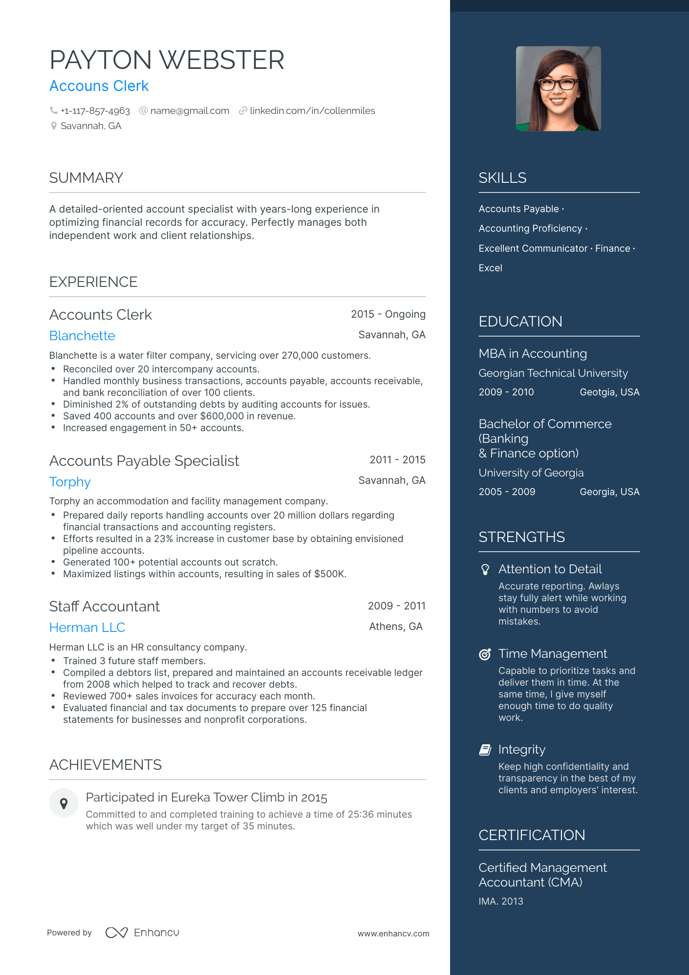 One Page Accounts Clerk Resume Template