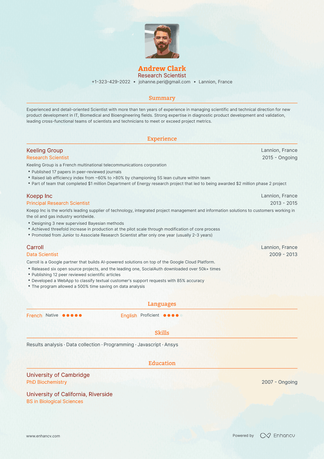Traditional Scientist Resume Template