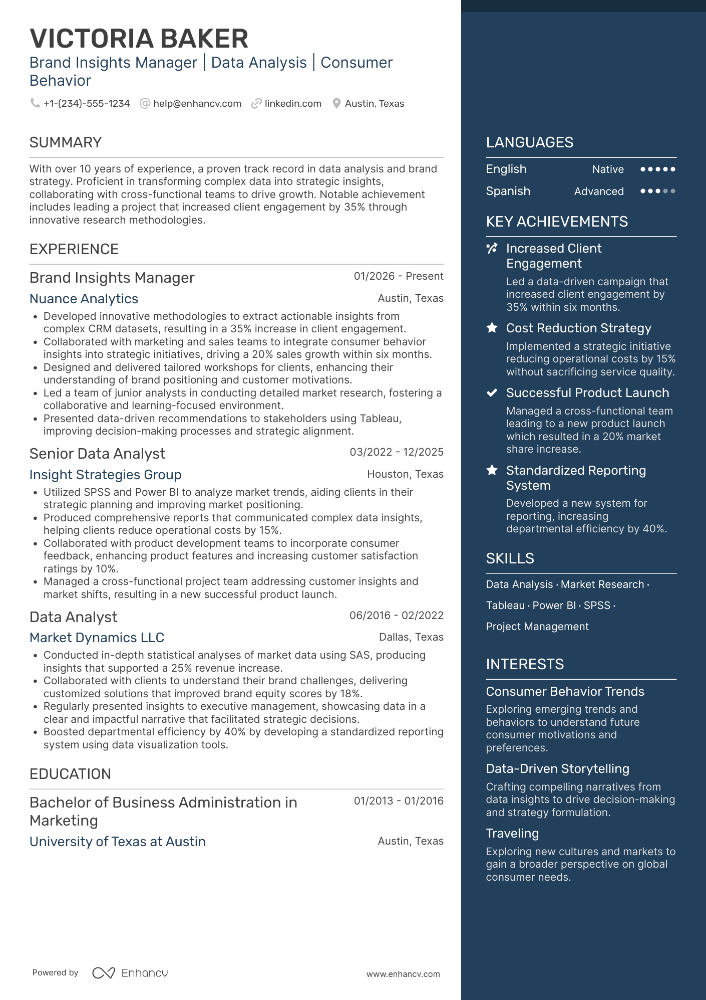 A resume example of a Brand Insights Manager