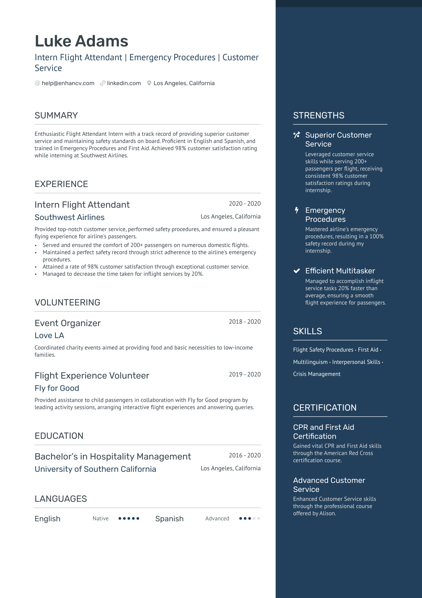 standard resume format for flight attendant