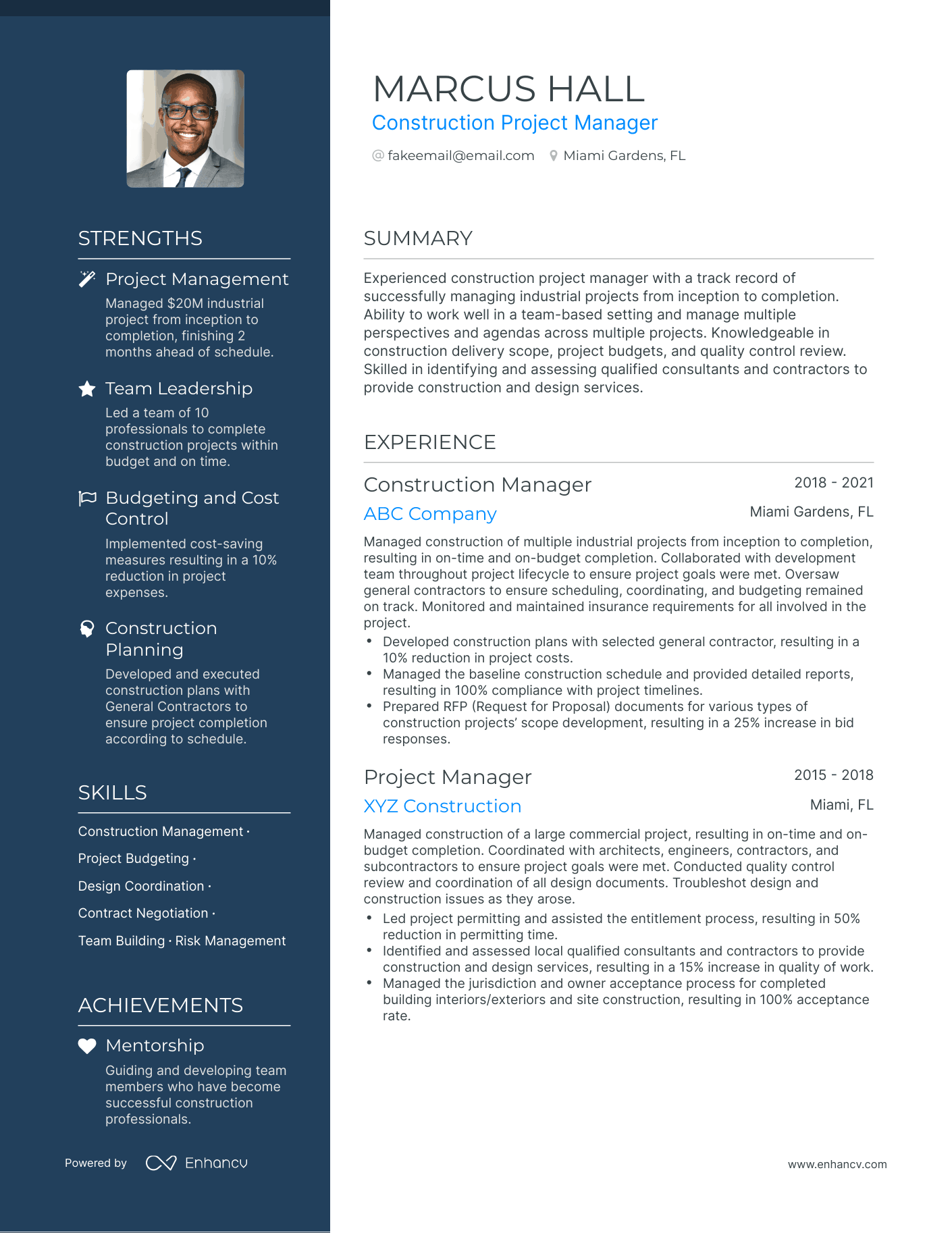Polished Construction Project Manager Resume Template
