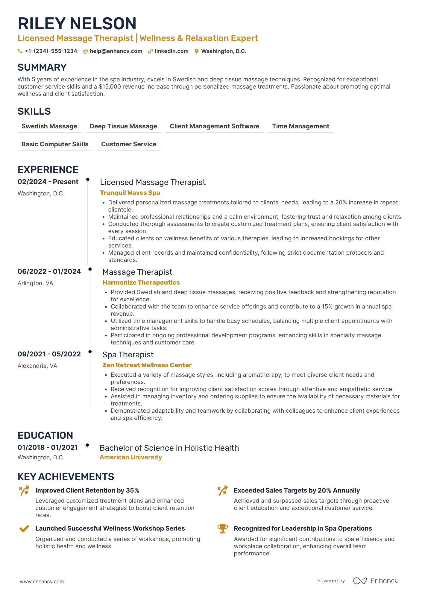 A resume example of a Massage Therapist