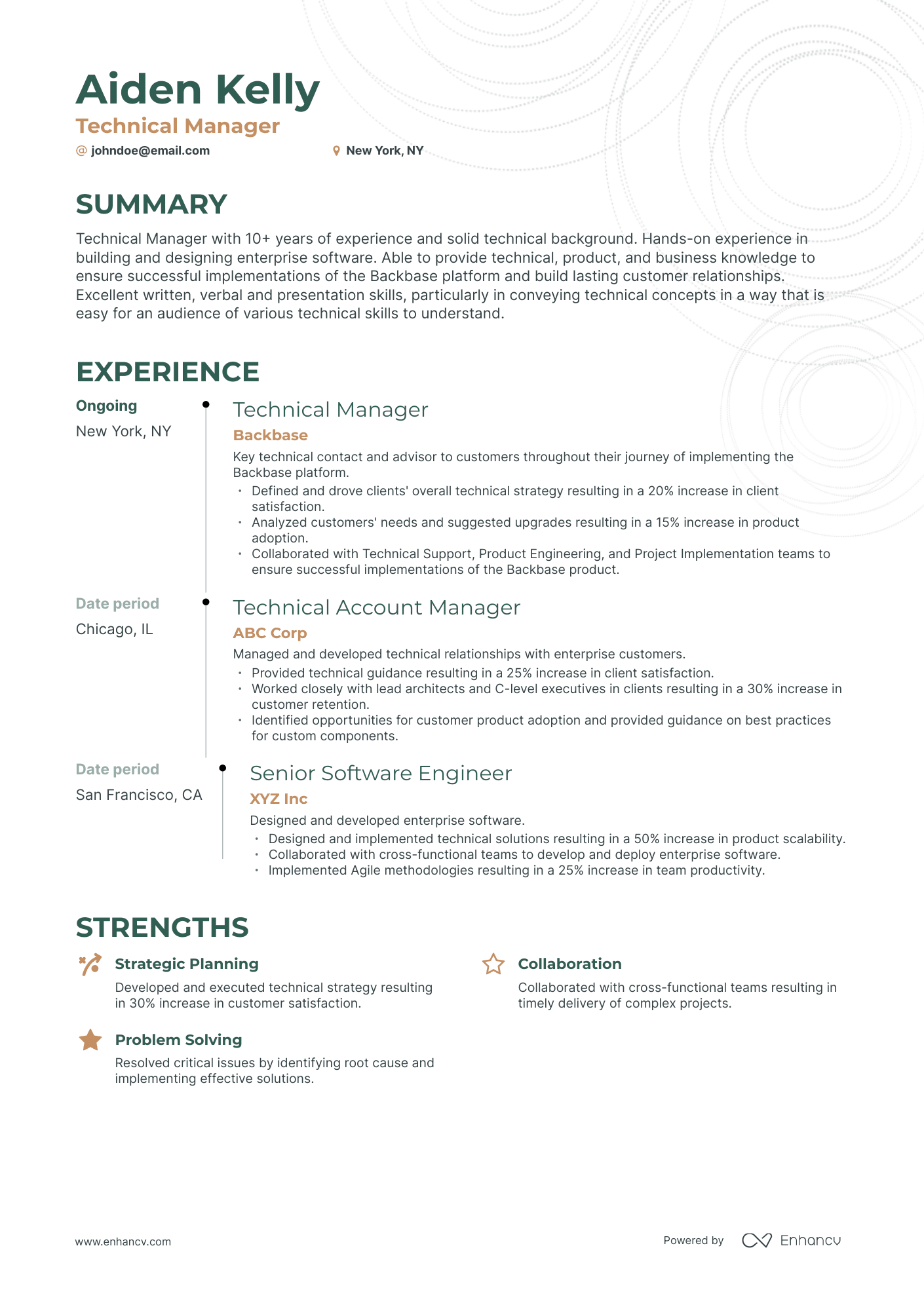 Timeline Technical Manager Resume Template