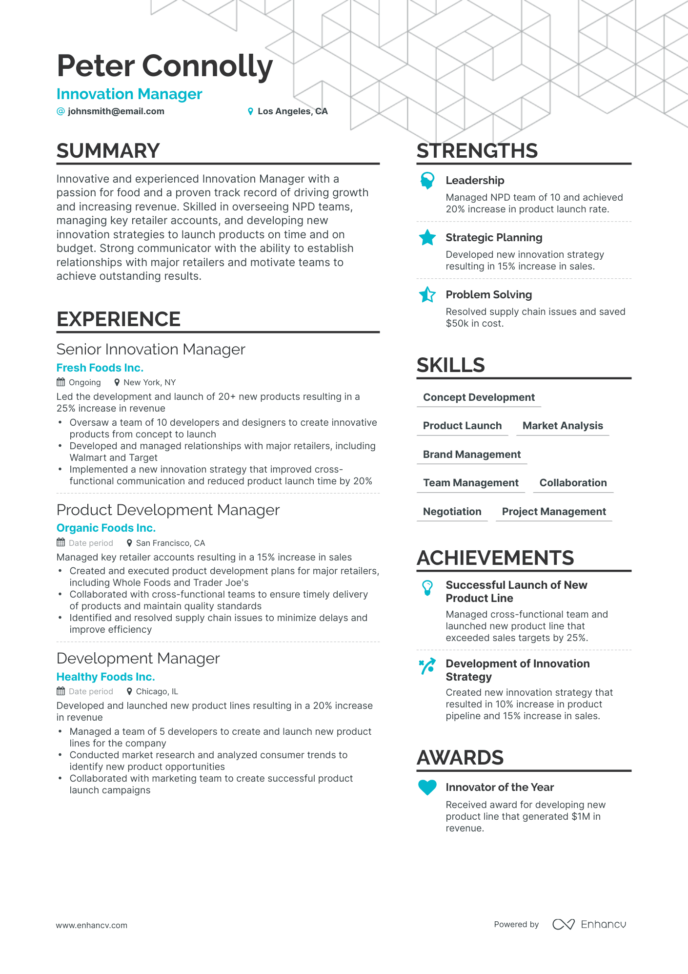 Simple Innovation Manager Resume Template