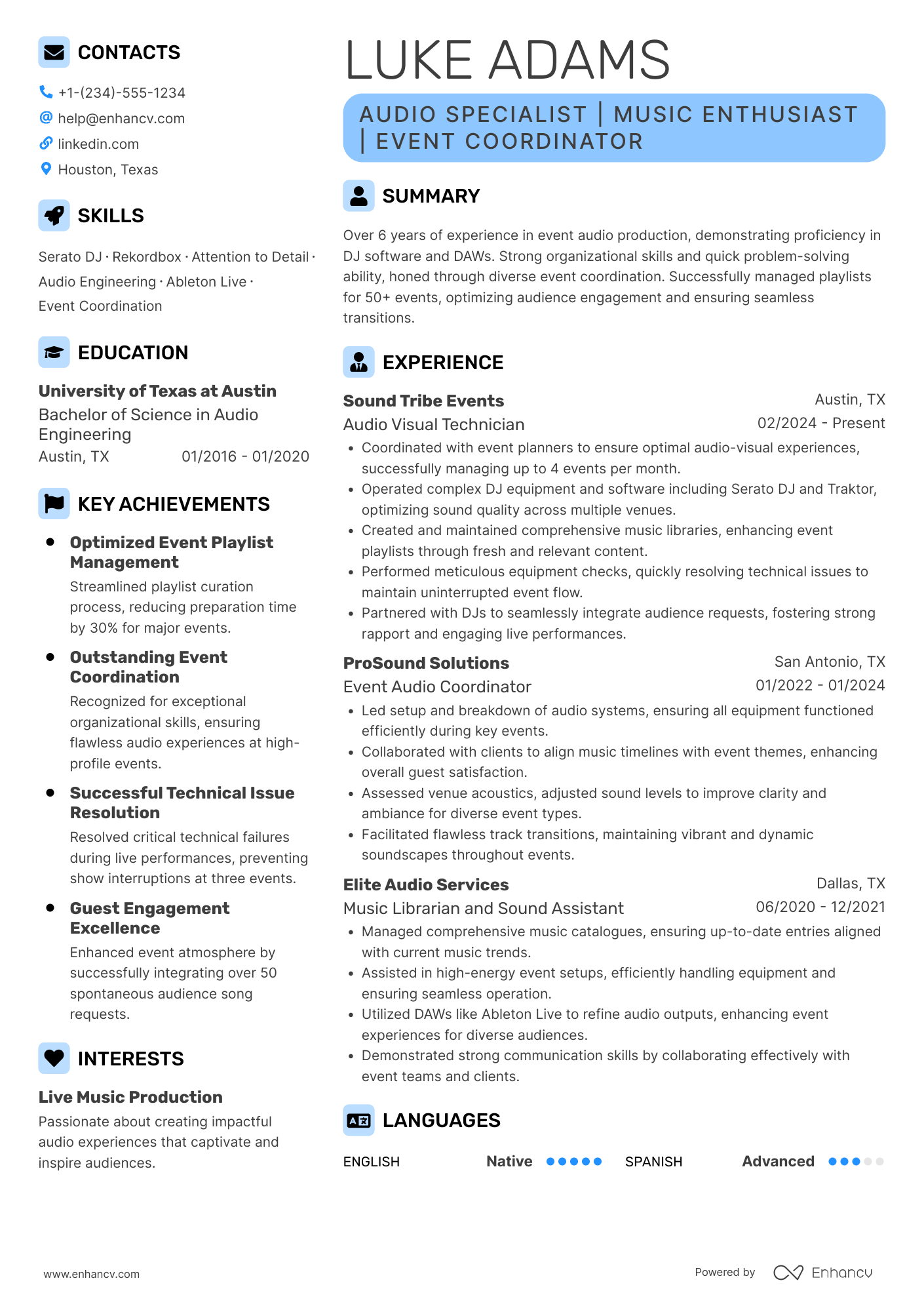 A resume example of a DJ Assistant