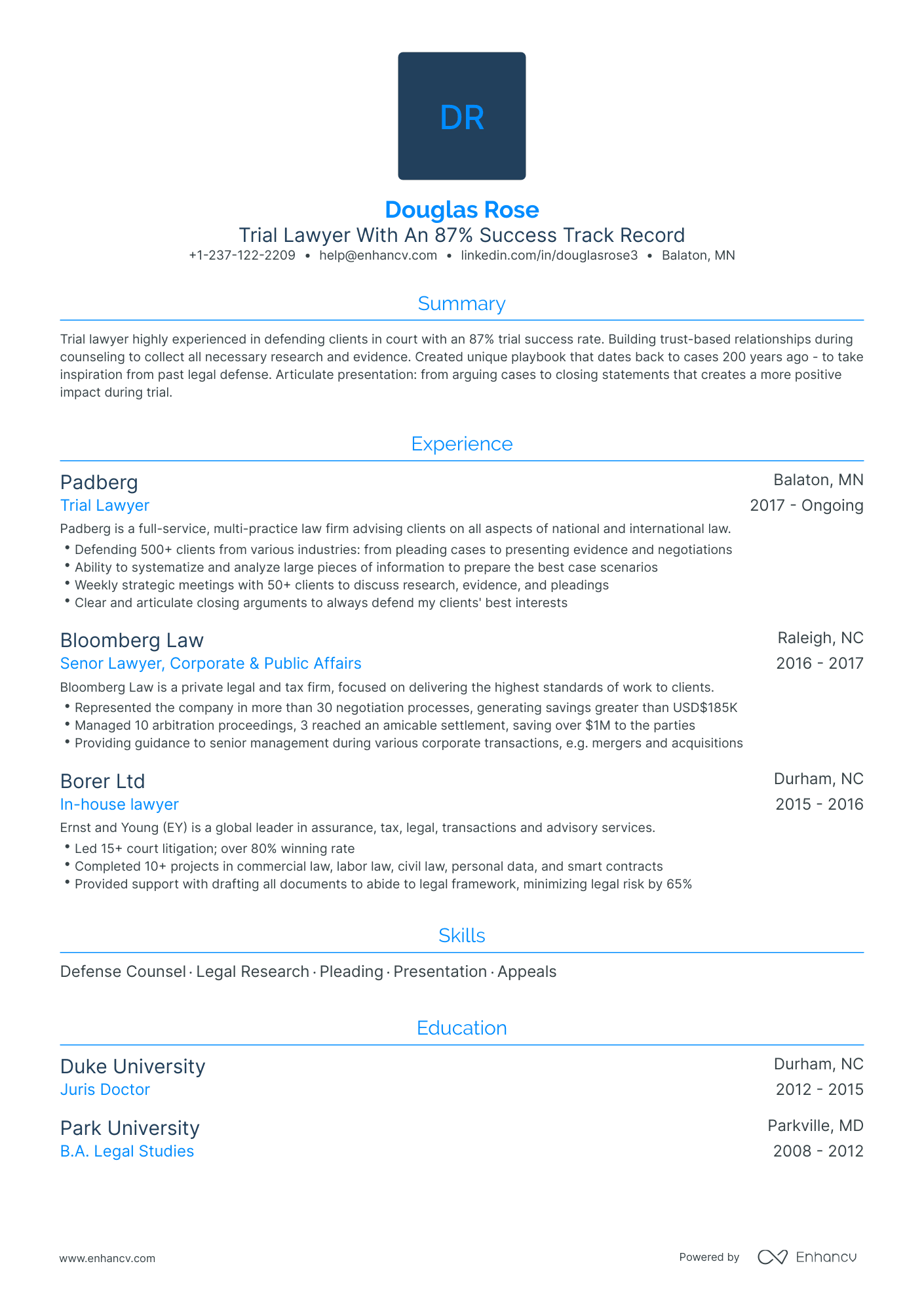 Traditional Trial Lawyer Resume Template