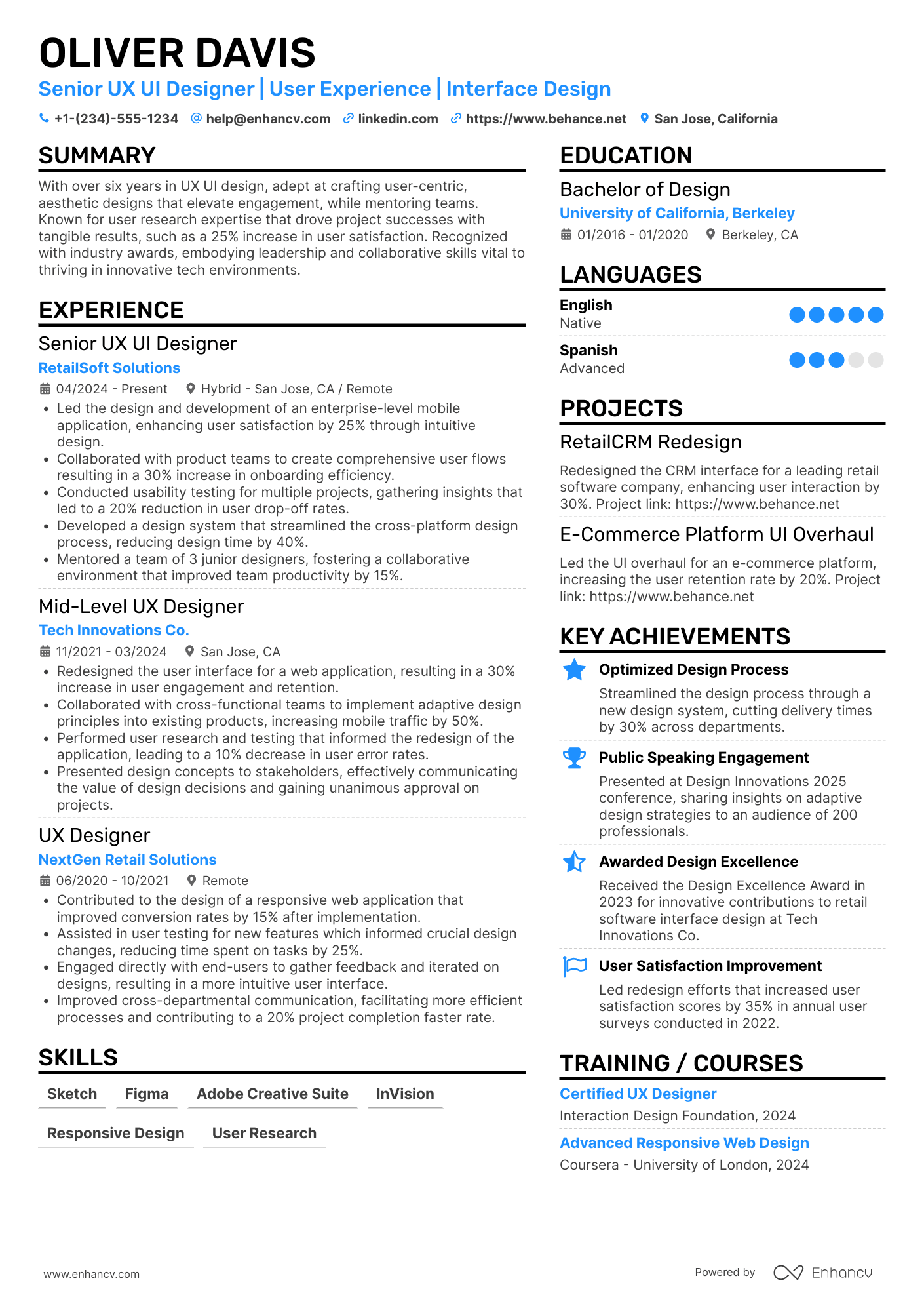 A resume example of a Senior UX UI Designer