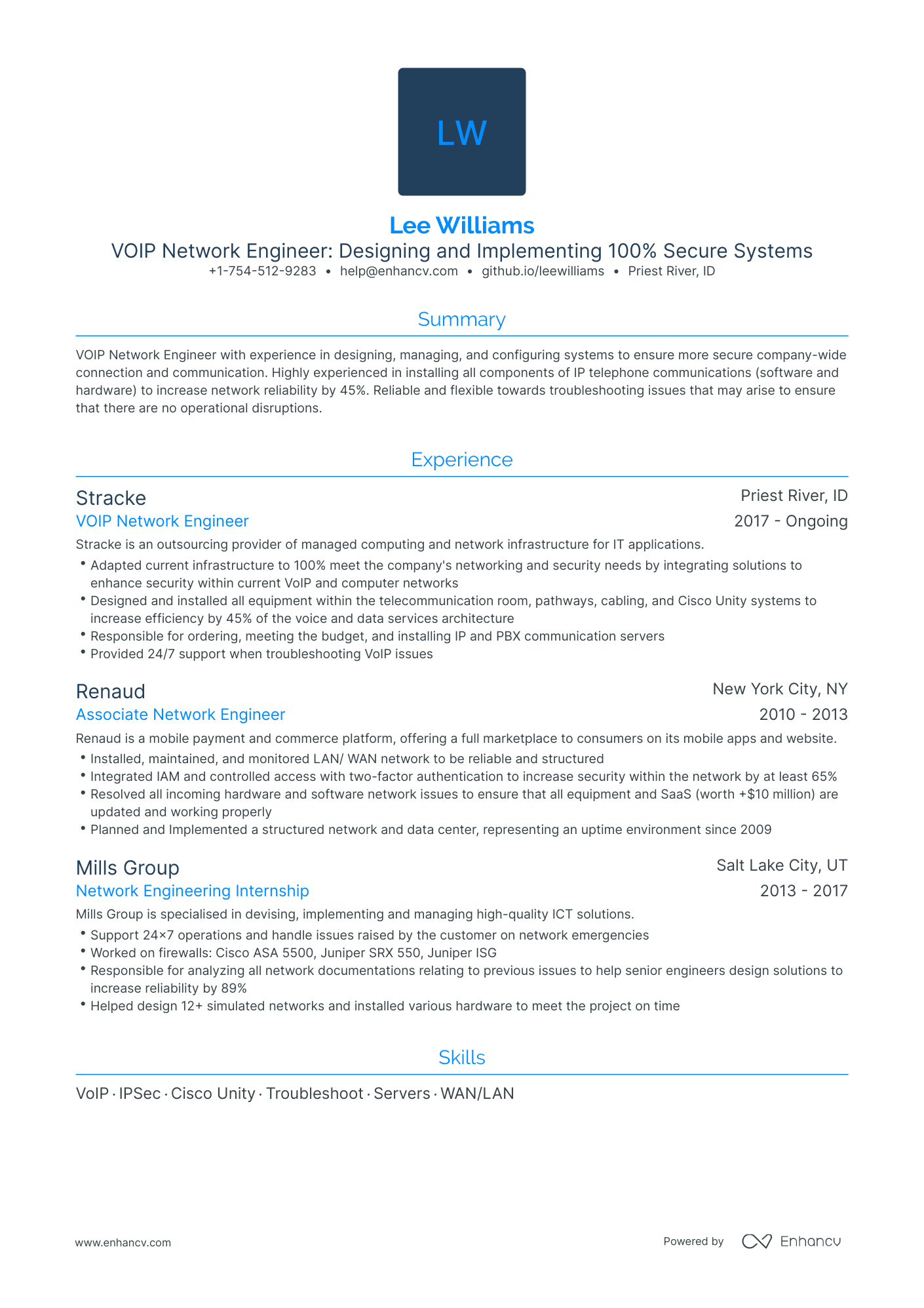 Traditional VOIP Network Engineer Resume Template