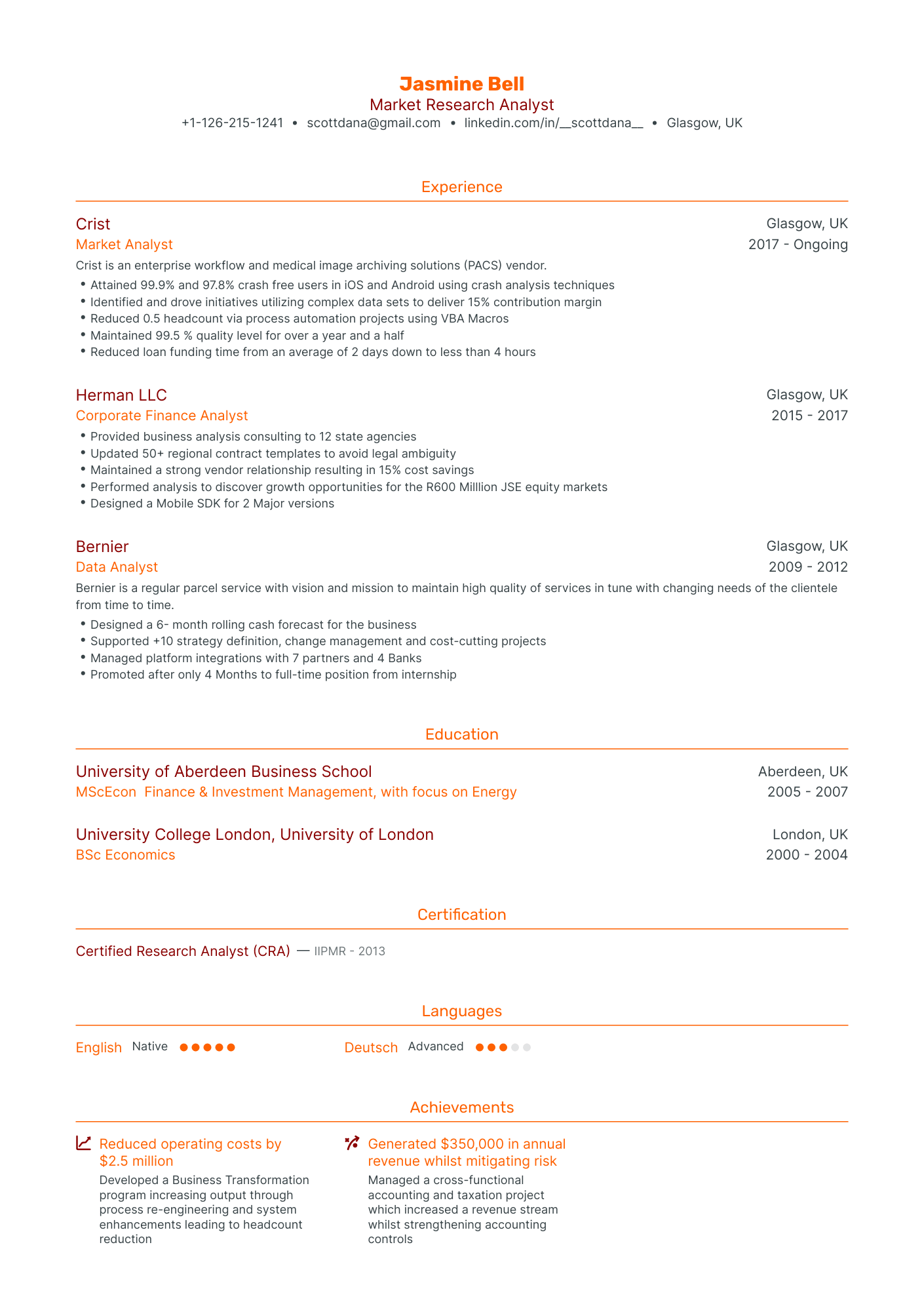 Traditional Market Research Resume Template