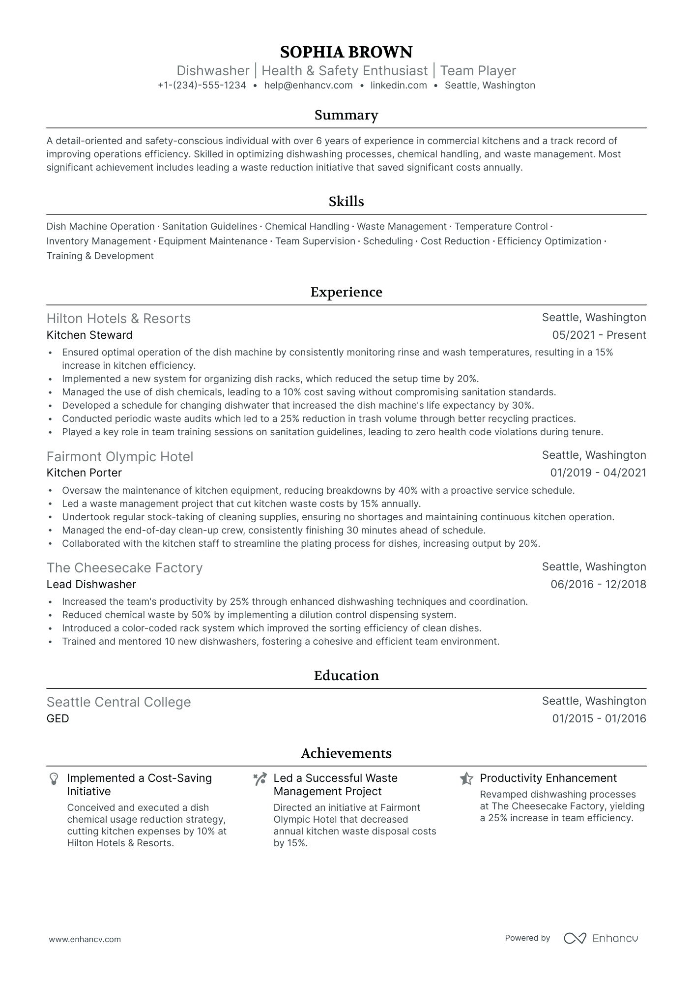 sample resume for restaurant dishwasher
