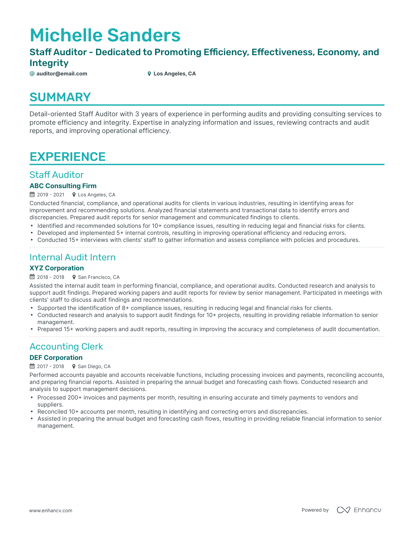 Classic Staff Auditor Resume Template