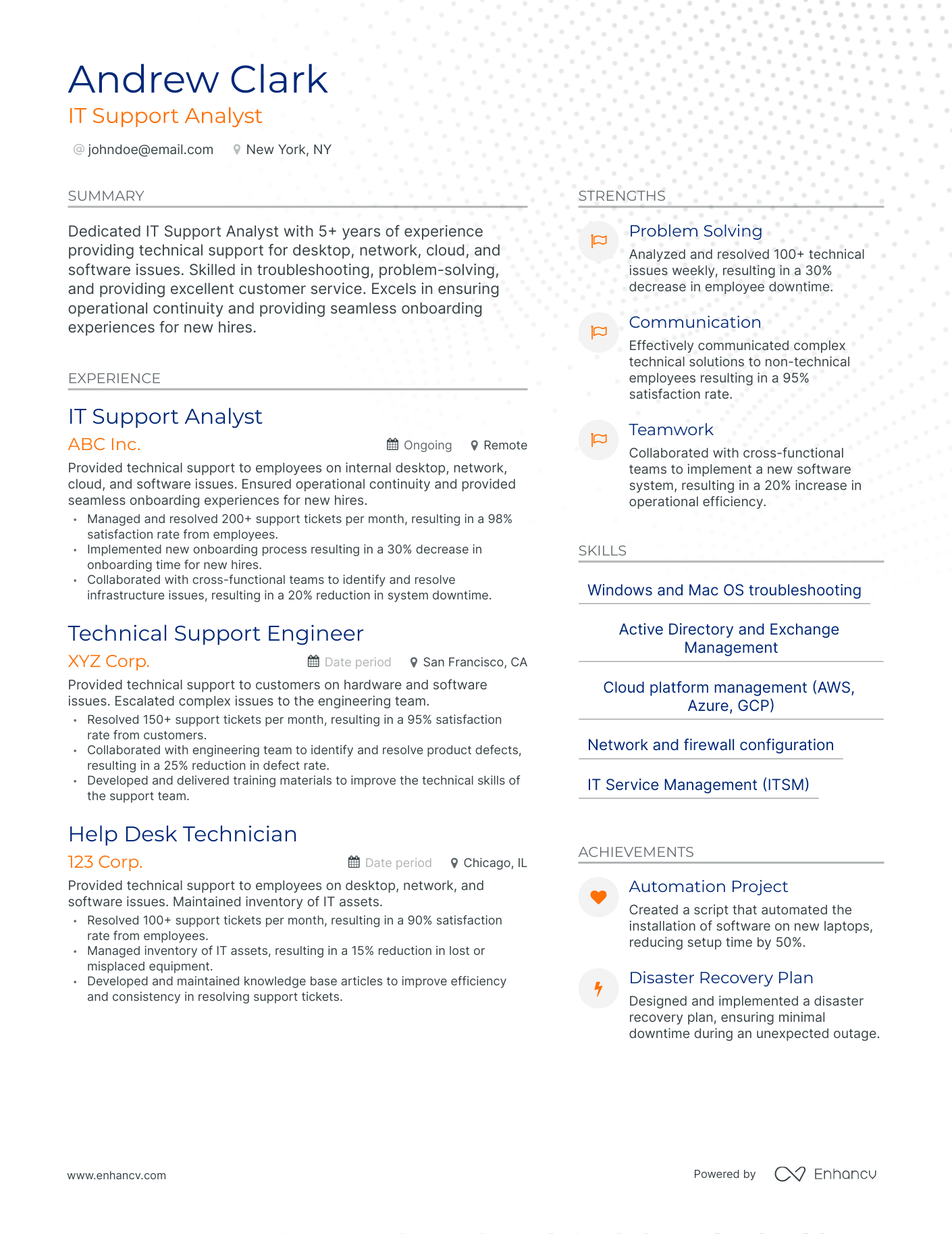 Modern IT Support Analyst Resume Template