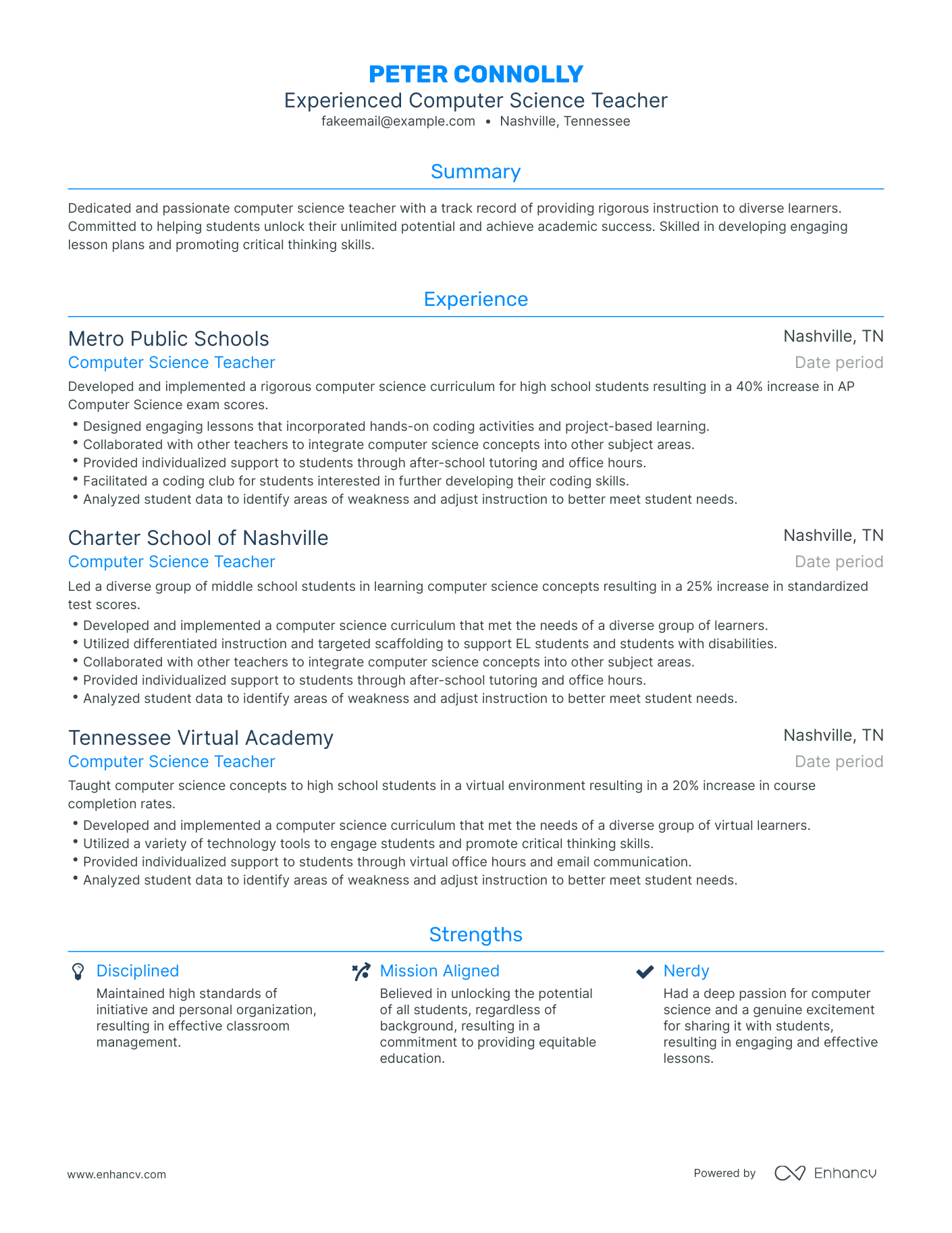 Traditional Computer Science Teacher Resume Template