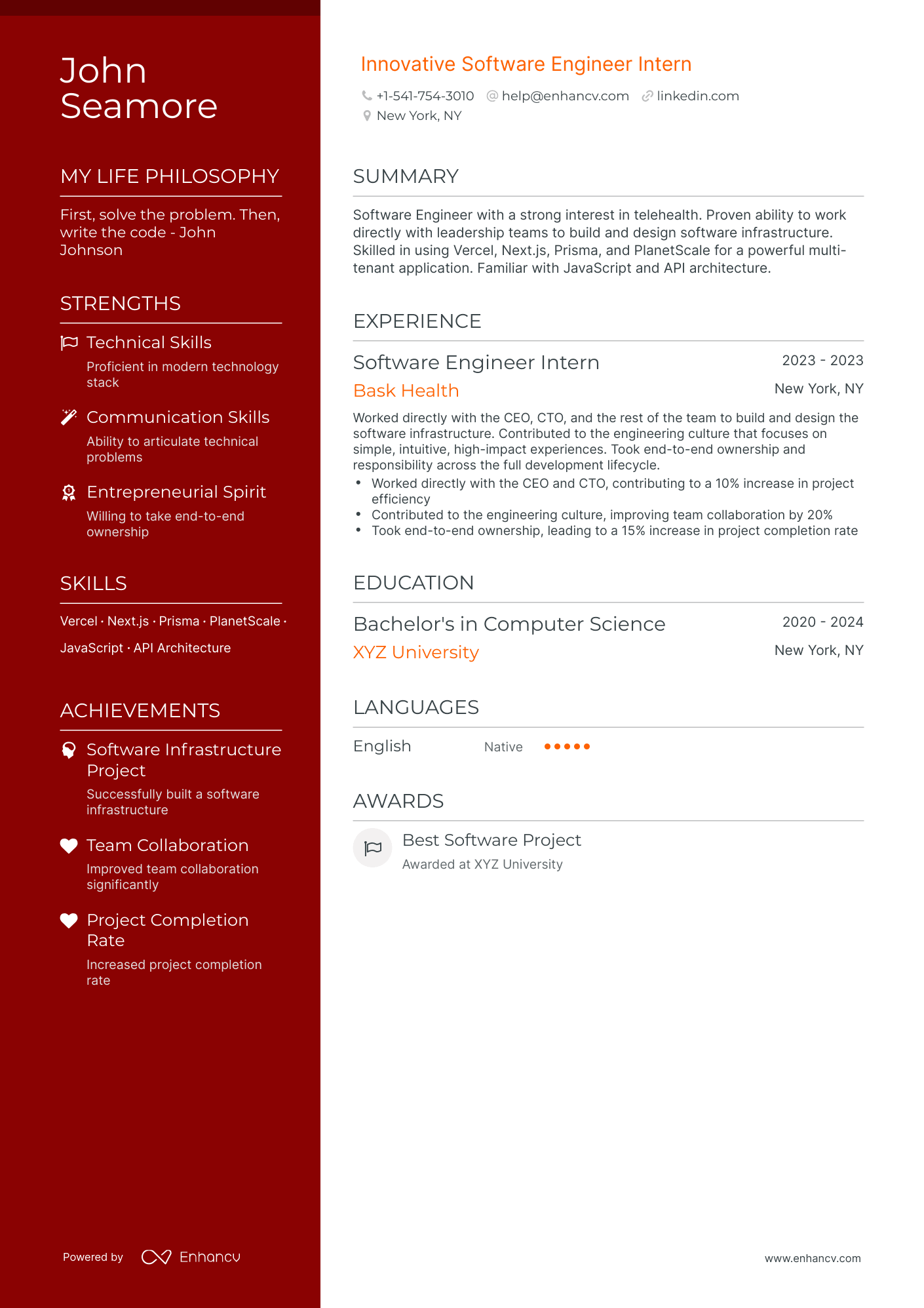 Polished Software Engineer Intern Resume Template