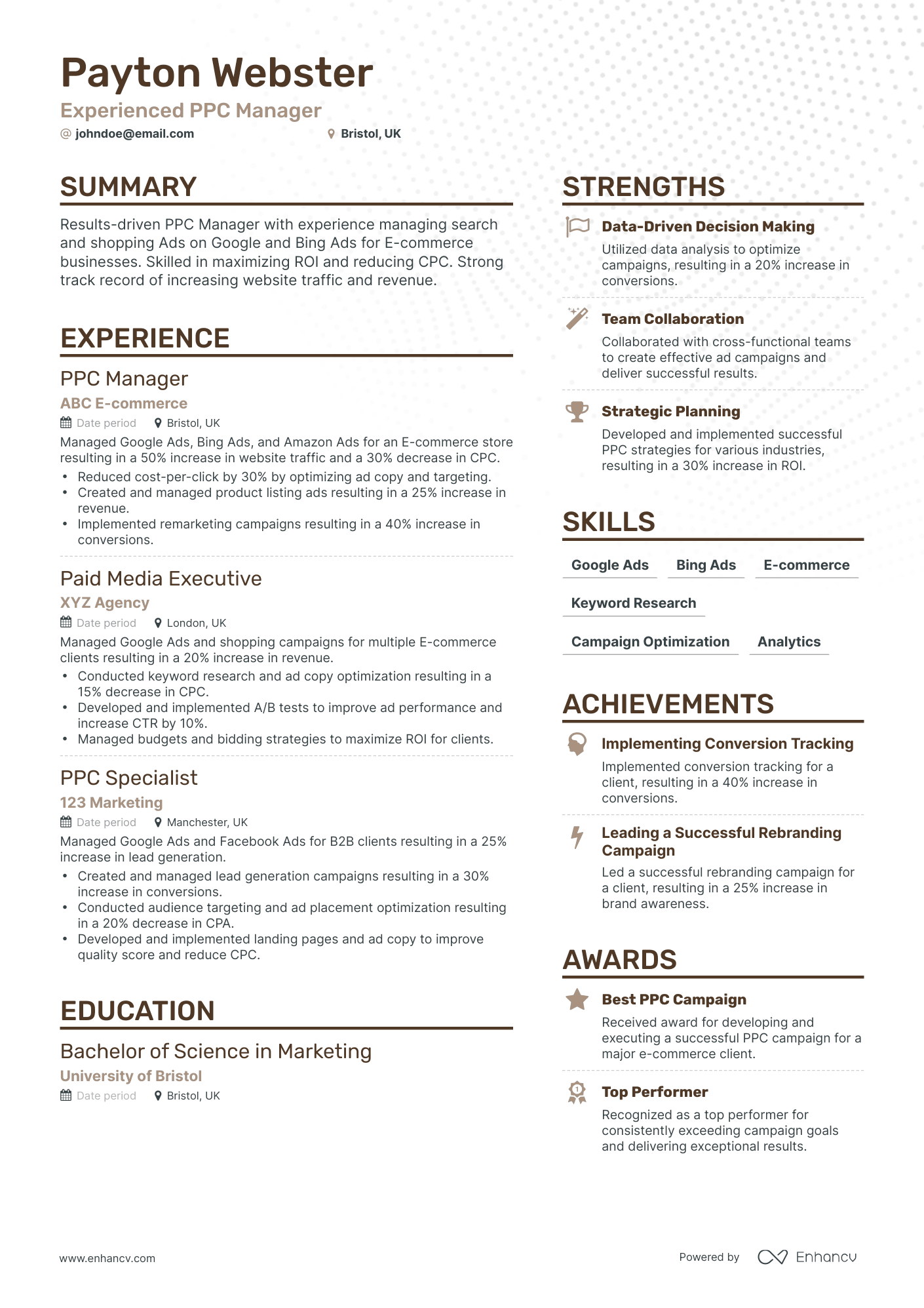 Simple PPC Manager Resume Template