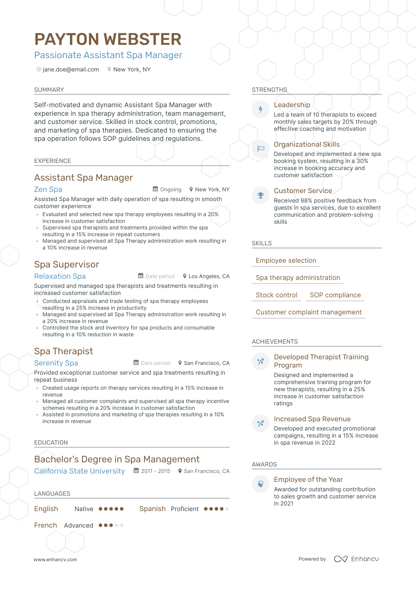 Modern Assistant Spa Manager Resume Template