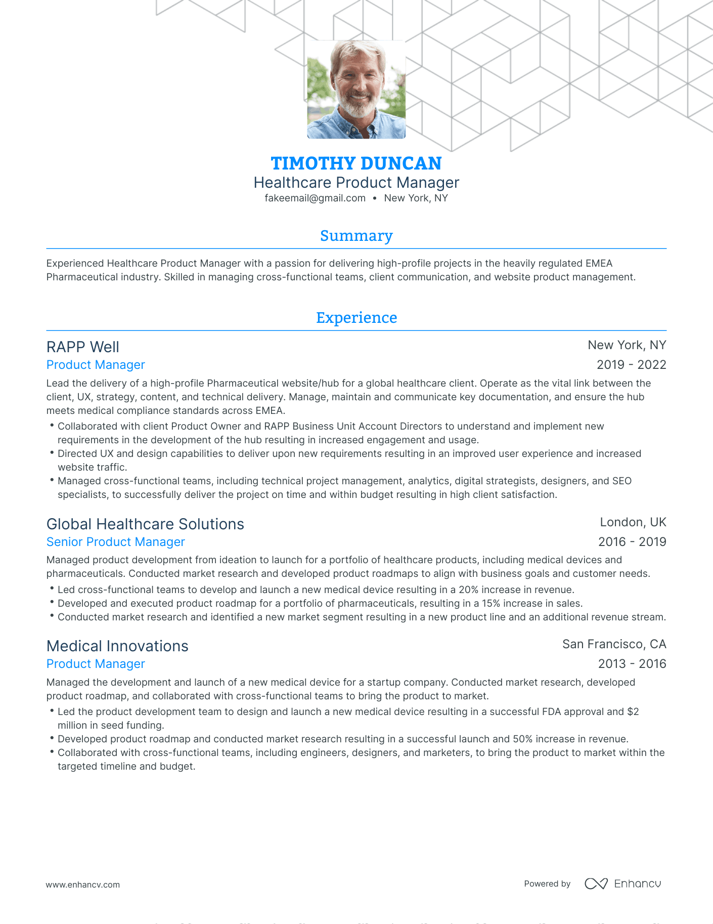 Traditional Healthcare Product Manager Resume Template