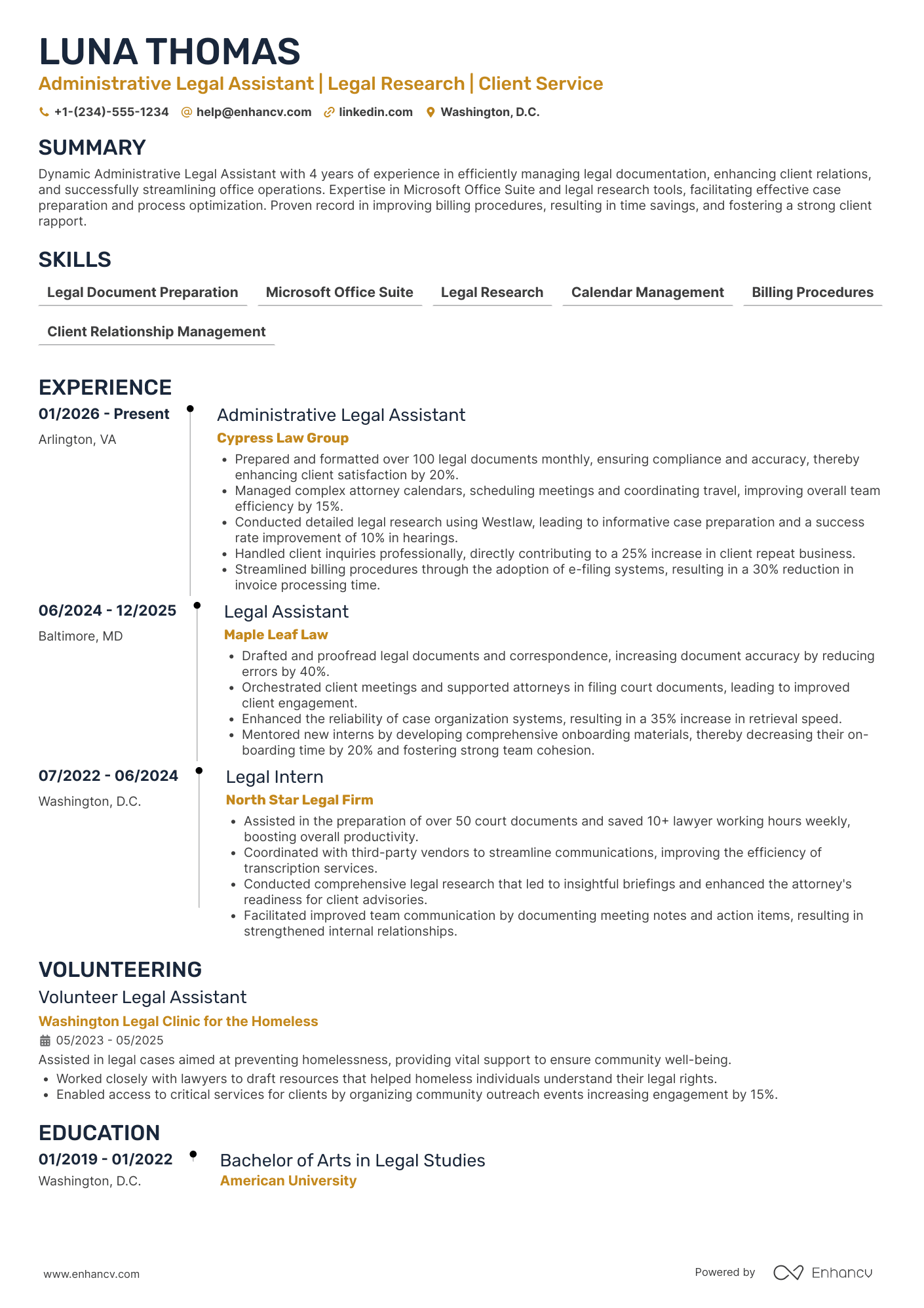 A resume example of a Administrative Legal Assistant