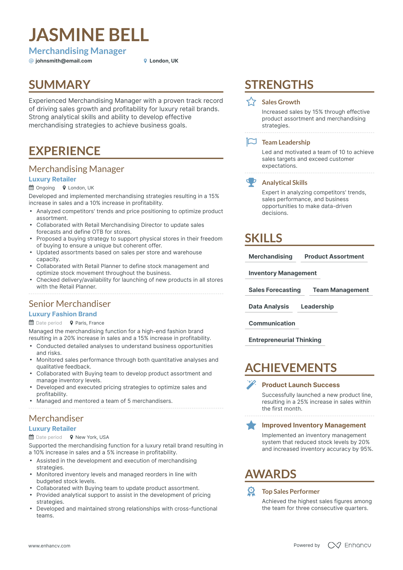 Simple Merchandising Manager Resume Template