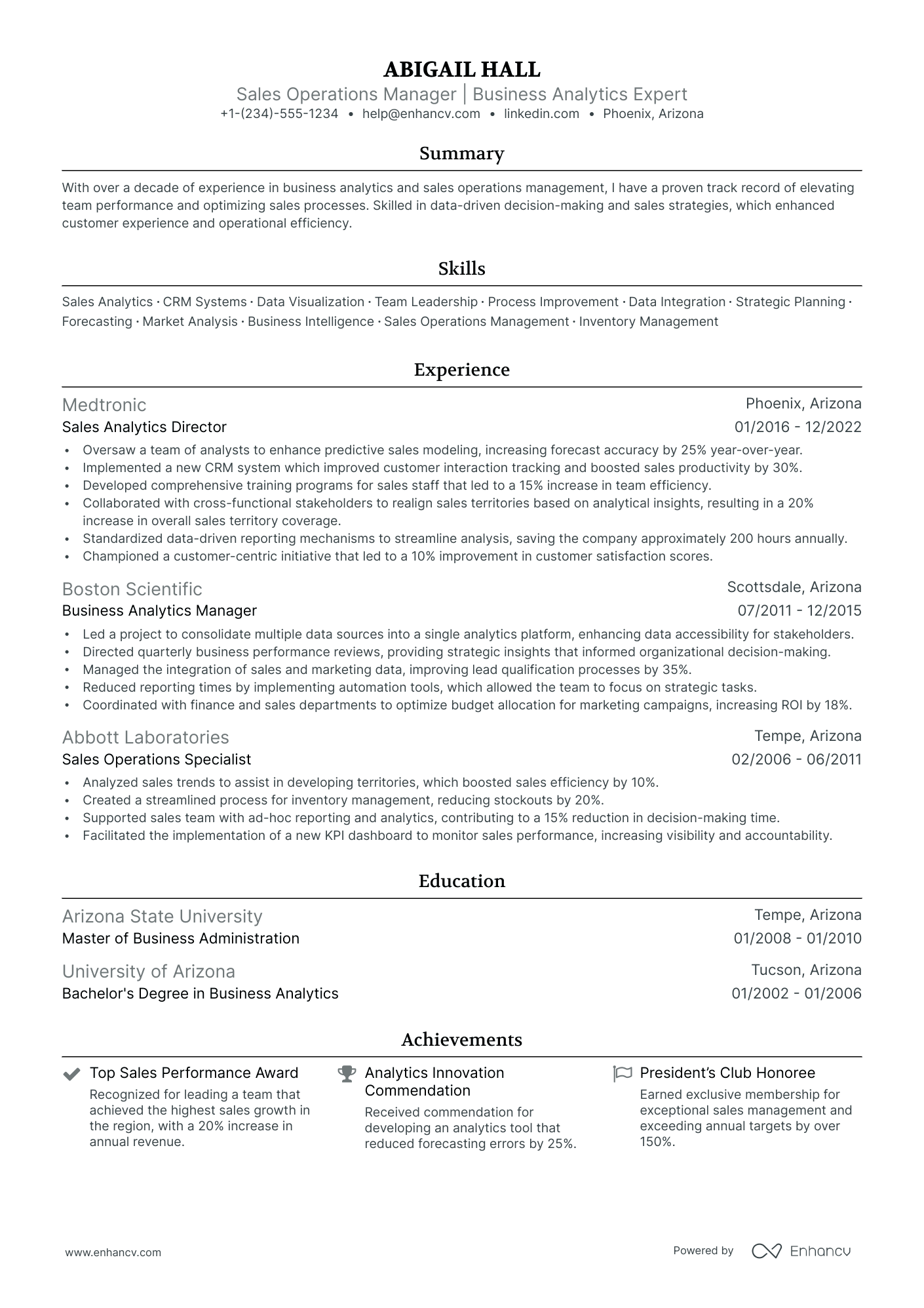 resume sales operations manager