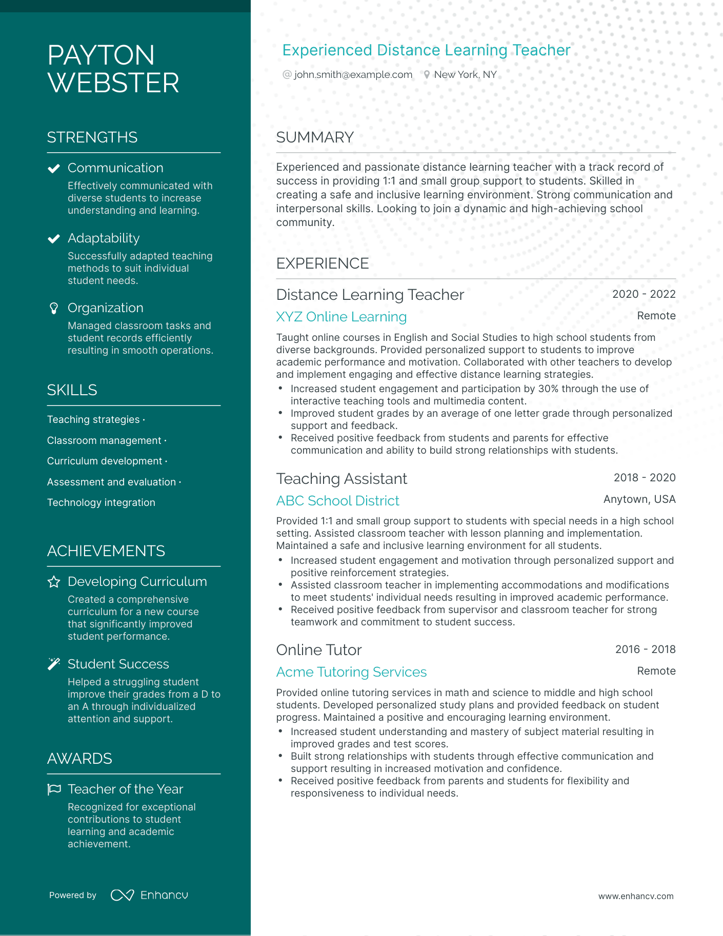 Polished Distance Learning Teacher Resume Template