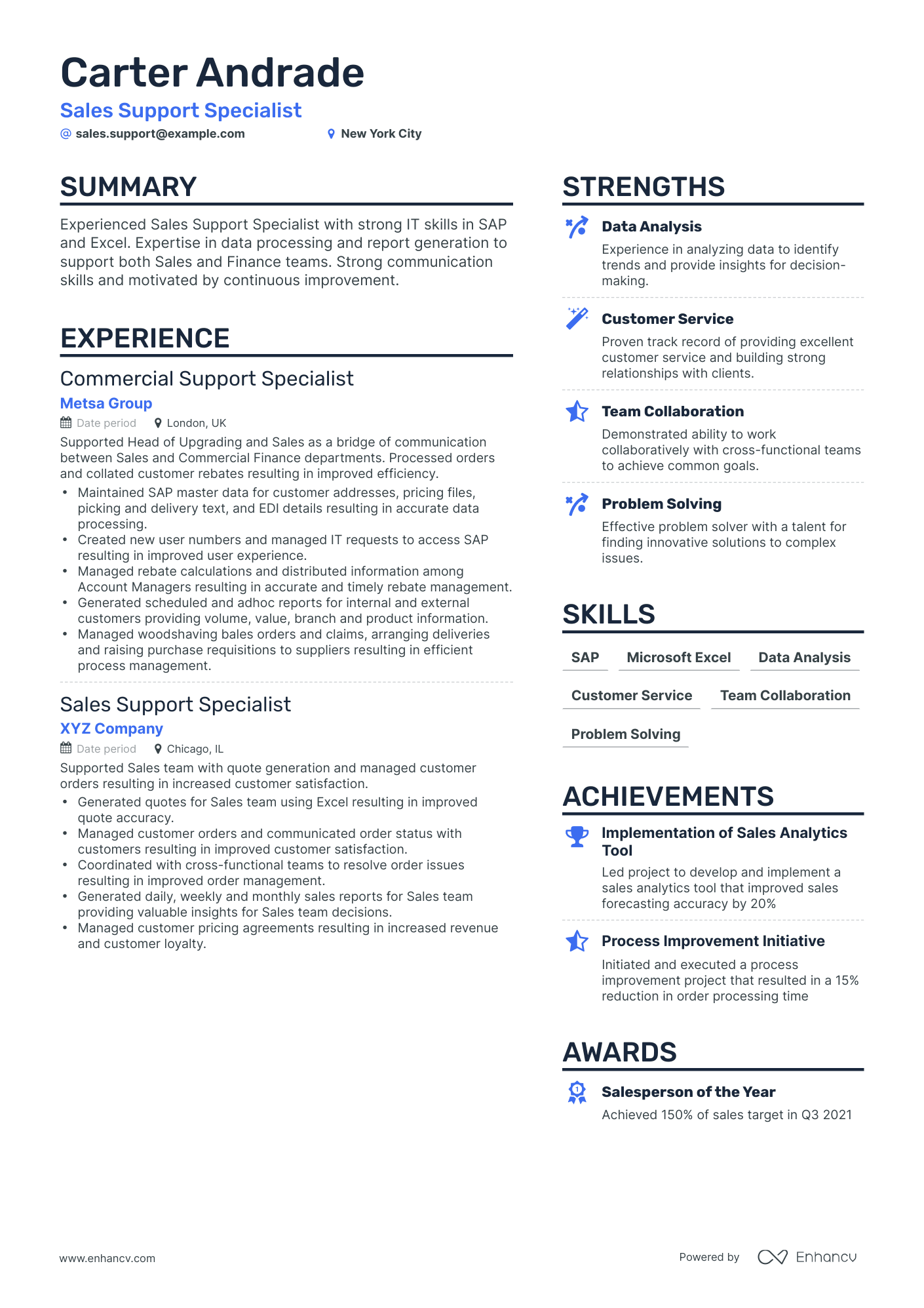 sales support resume objective