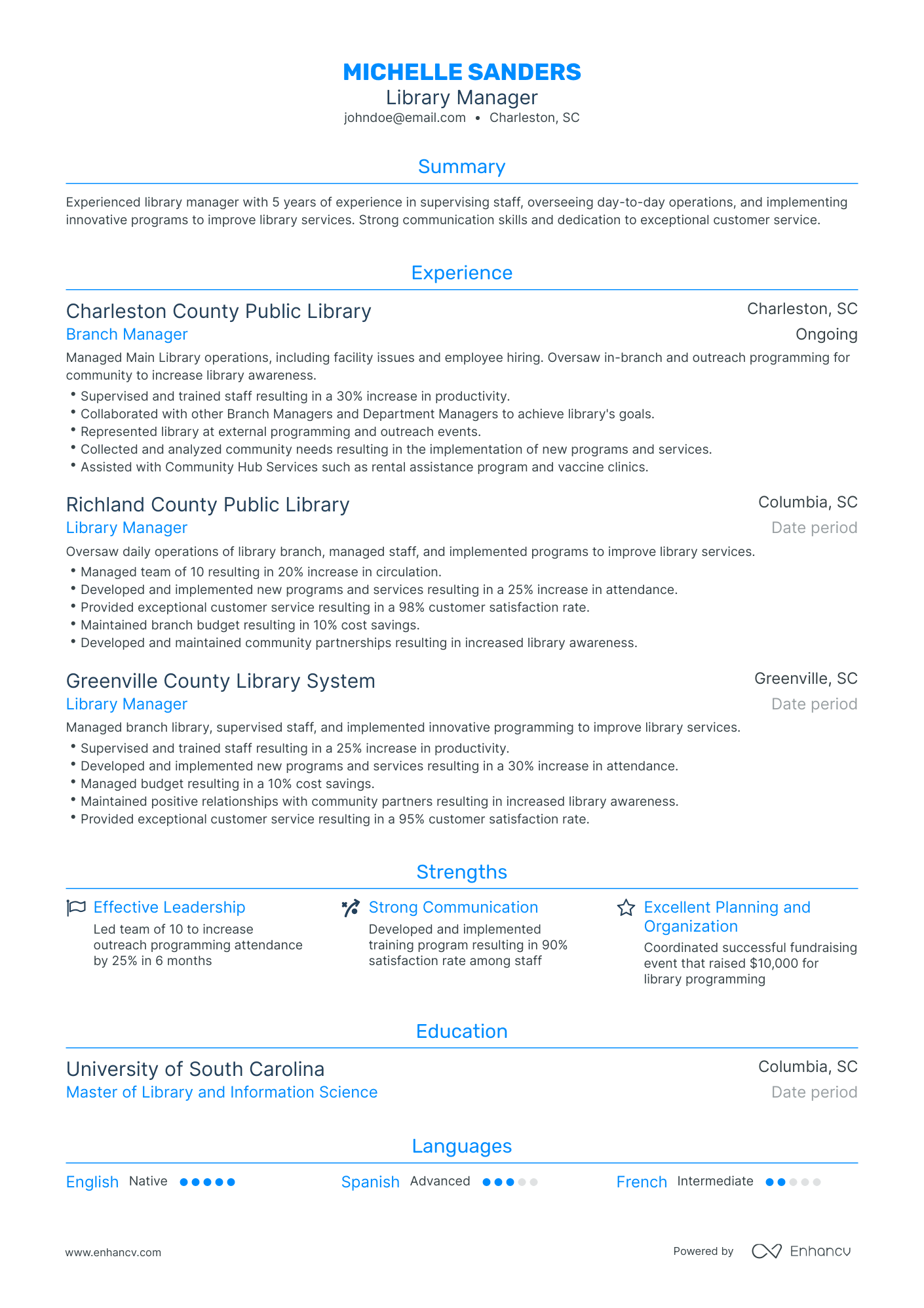 Traditional Library Manager Resume Template