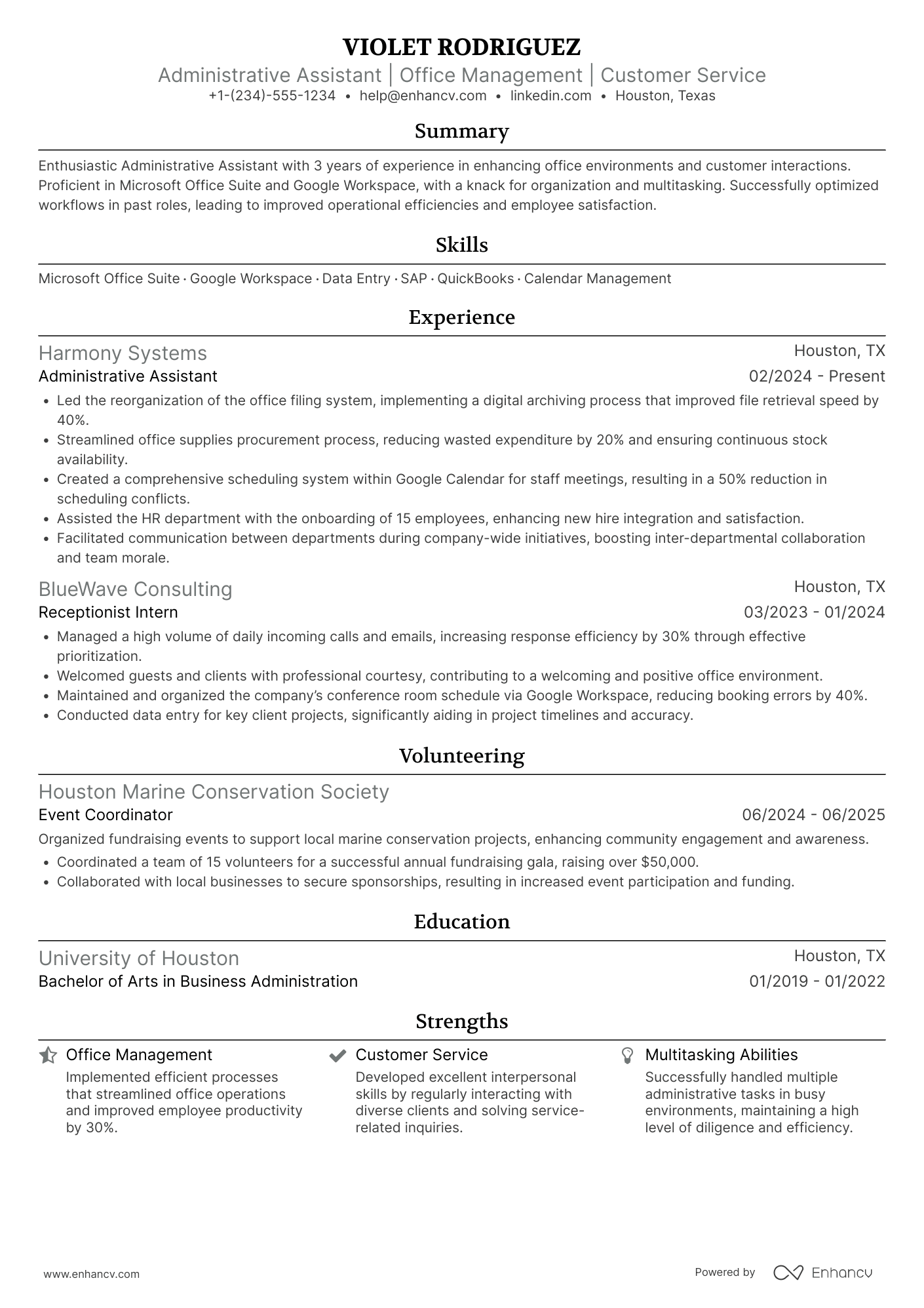 A resume example of a Administrative Assistant Receptionist