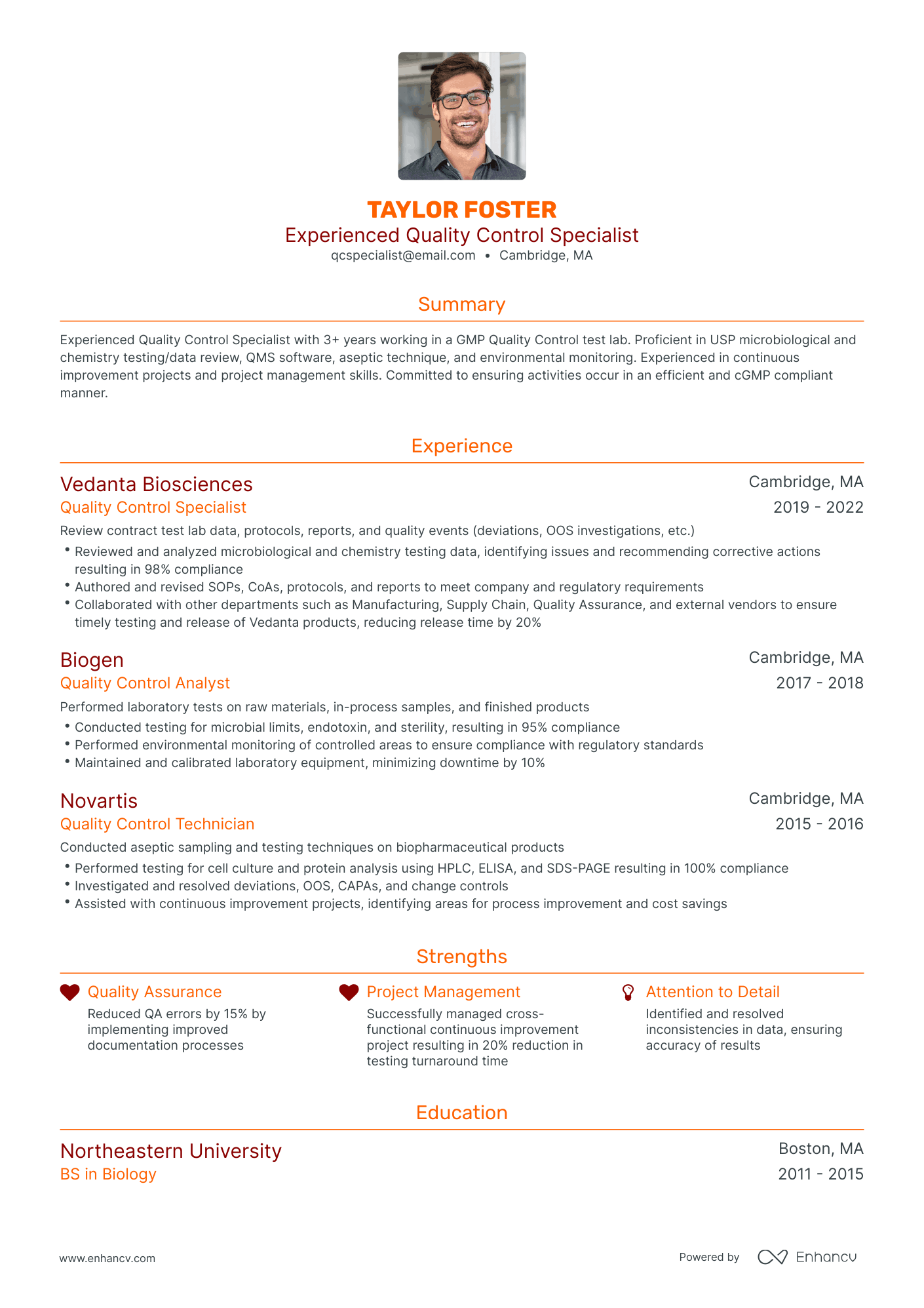 Traditional Quality Control Specialist Resume Template