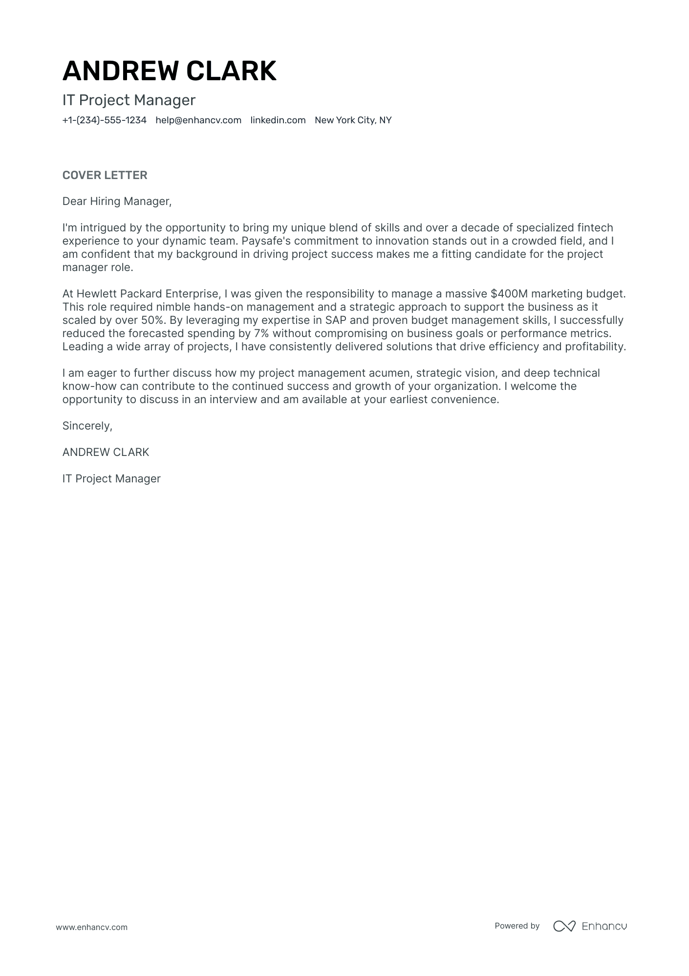 it manager cover letter sample