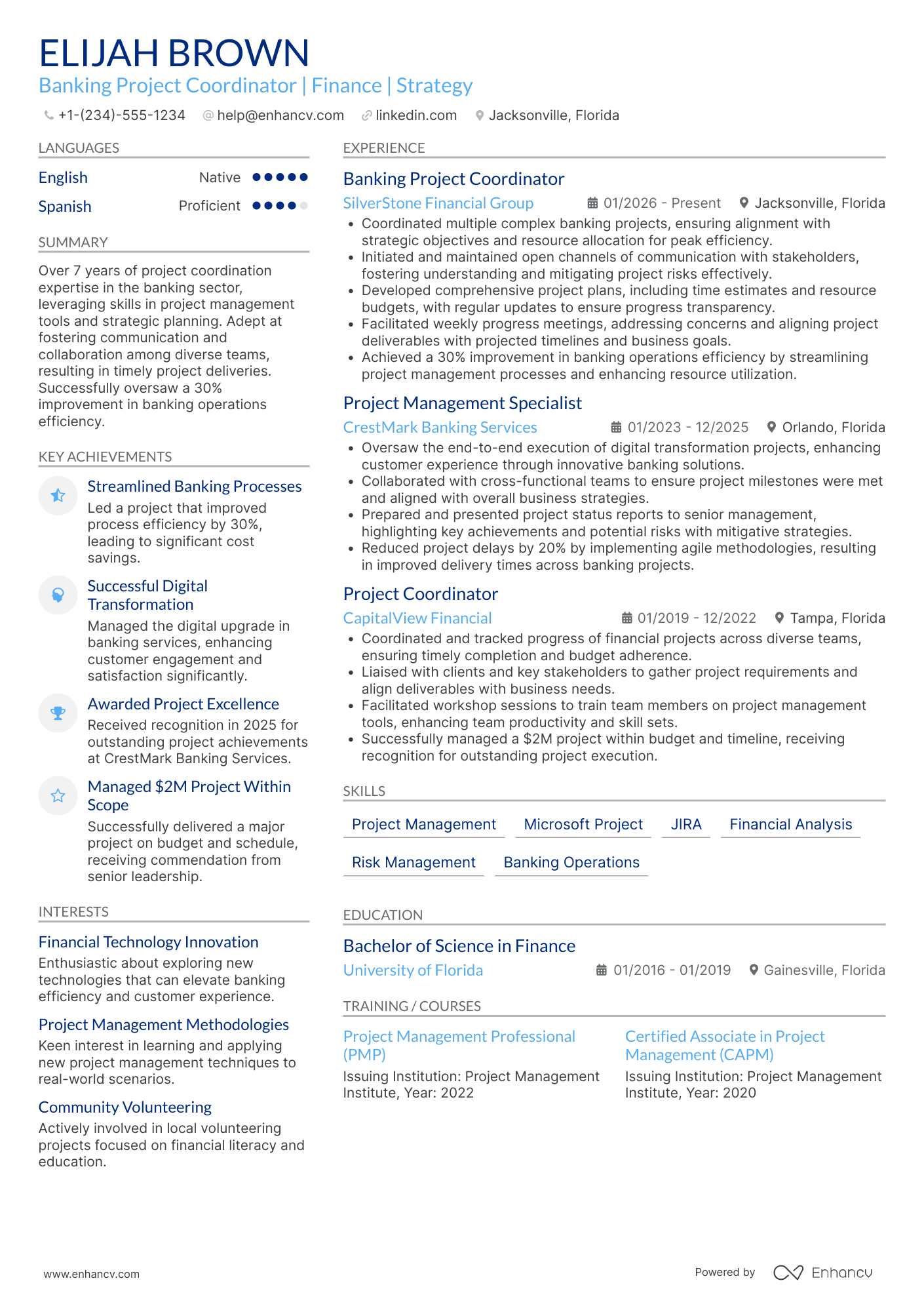 A resume example of a Experienced Banking Project Coordinator