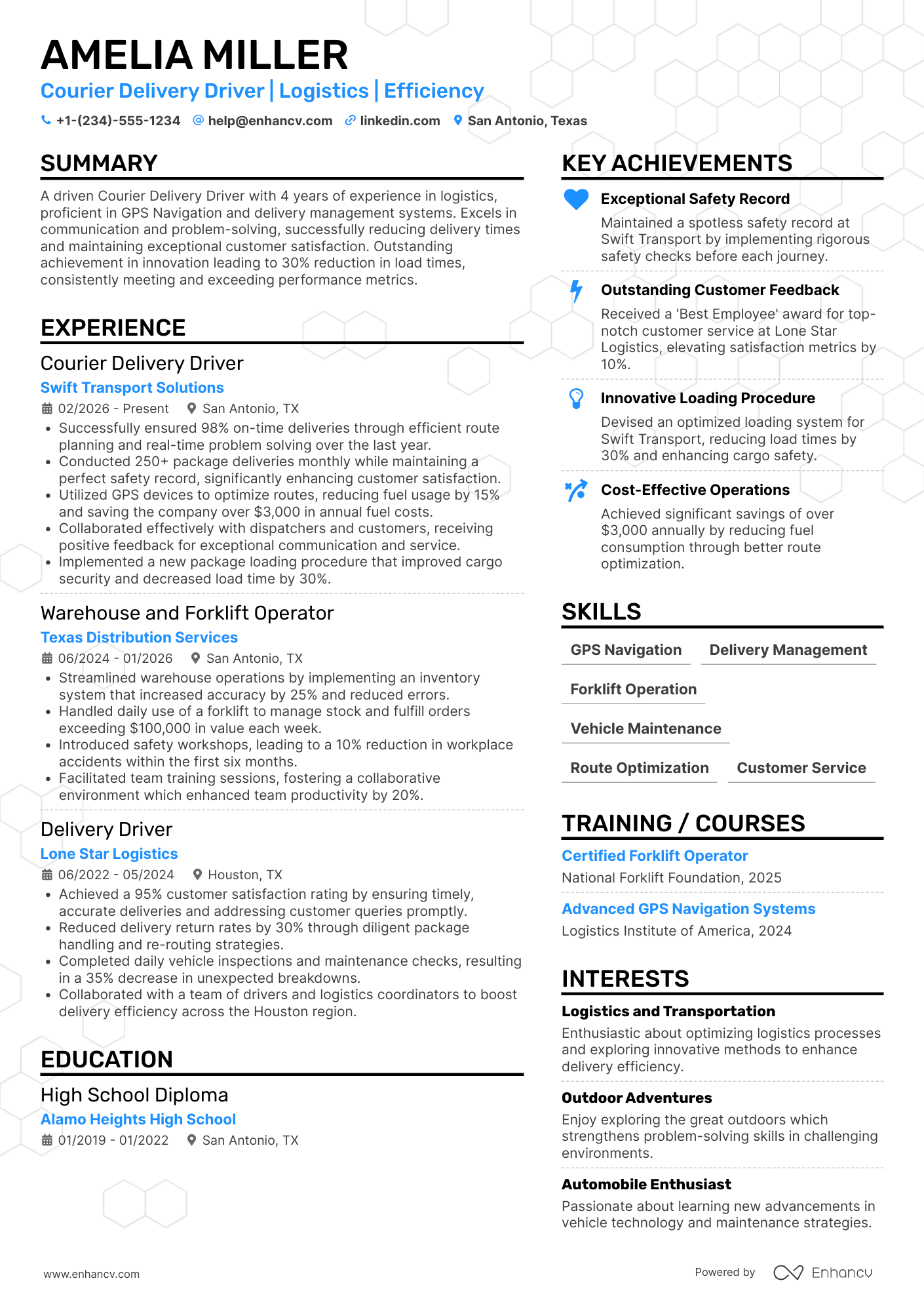 A resume example of a Courier Delivery Driver