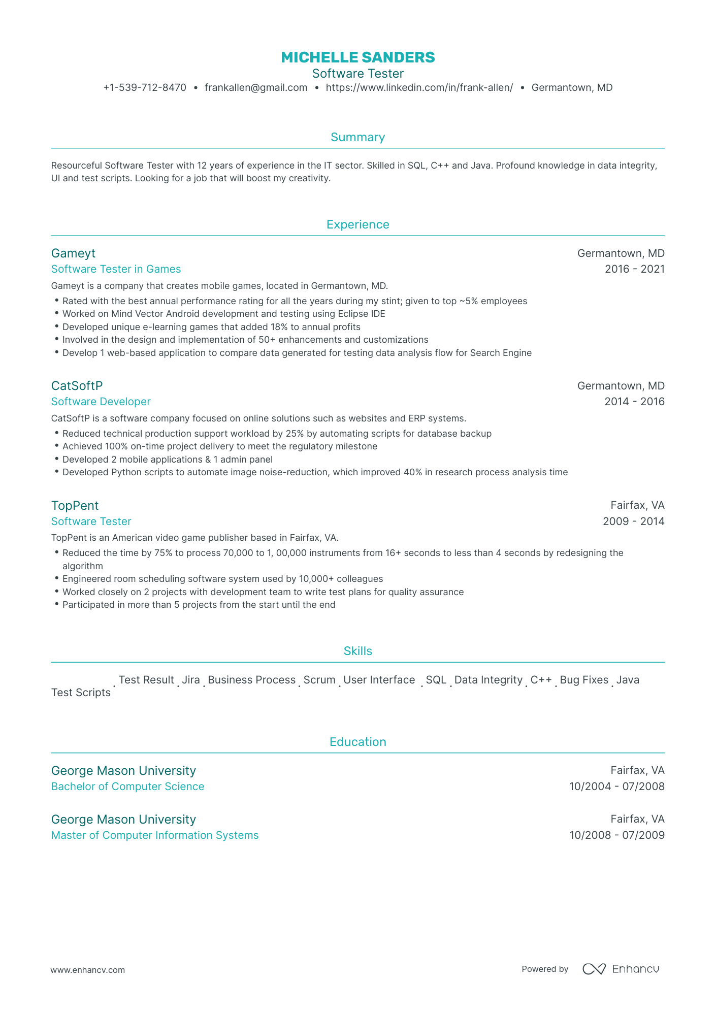 Traditional Software Tester Resume Template