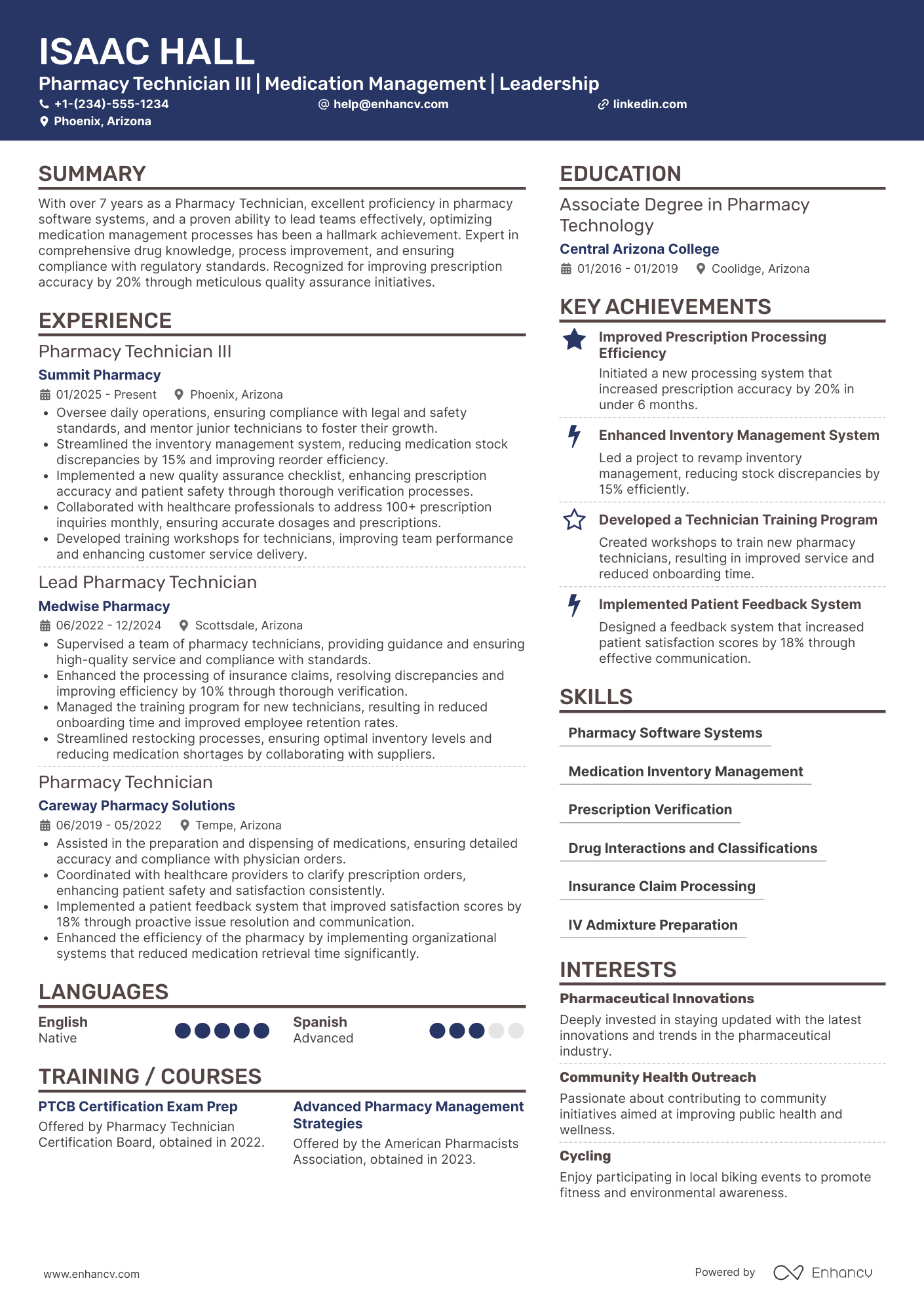 A resume example of a Pharmacy Technician III