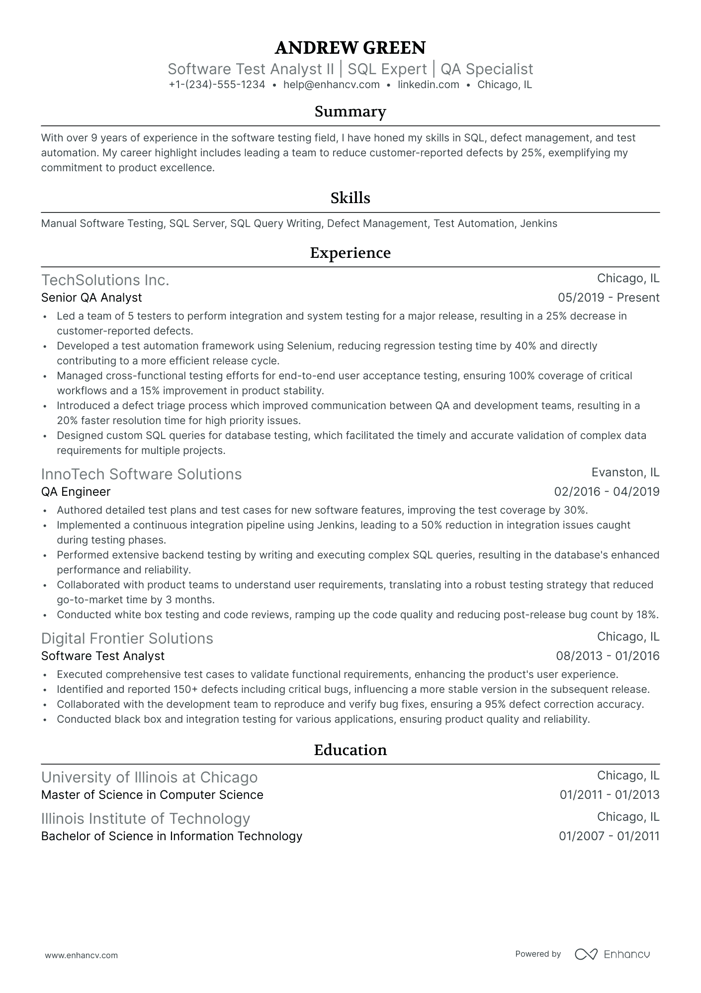 sample resume for software tester experienced