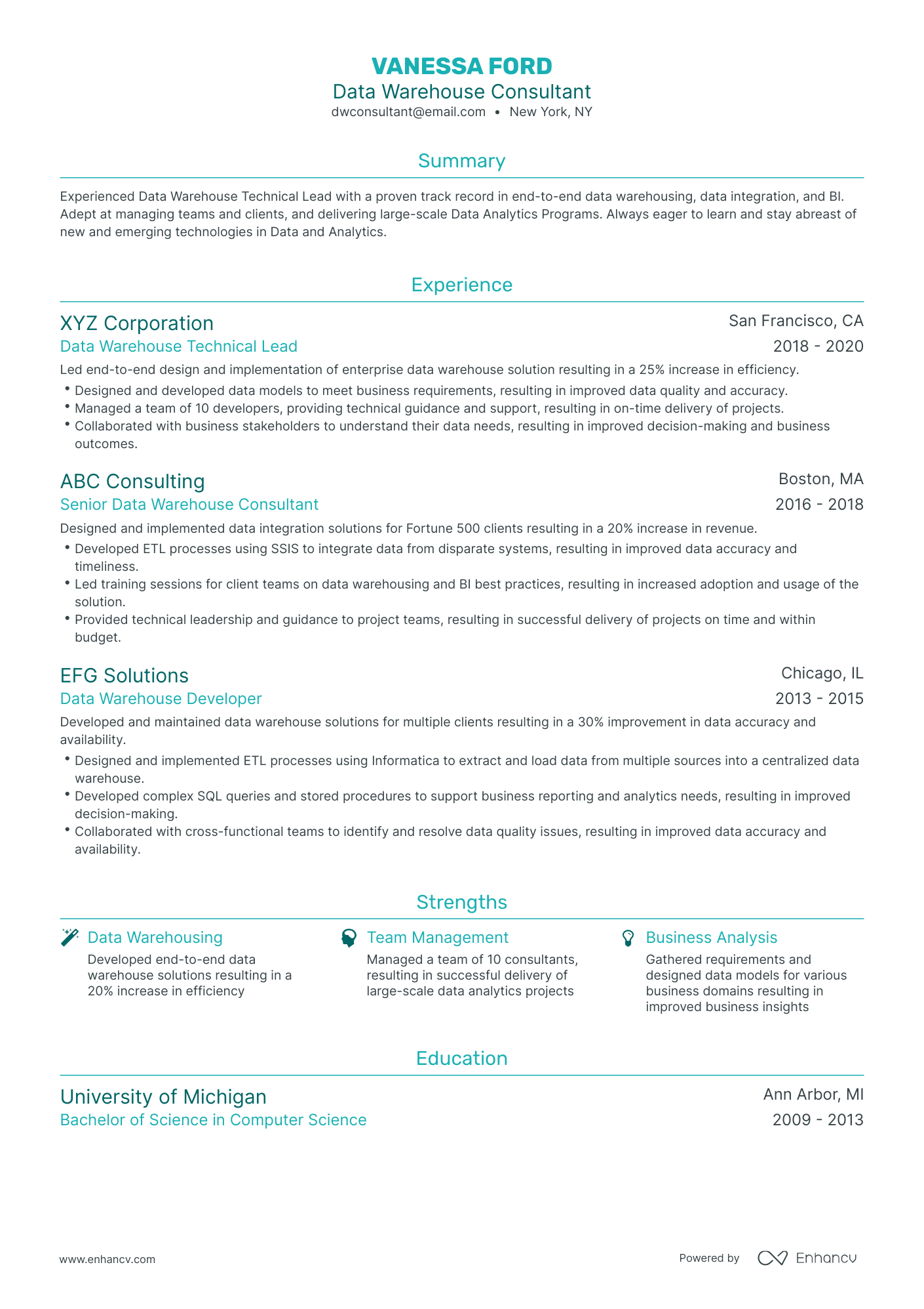 Traditional Data Warehouse Consultant Resume Template