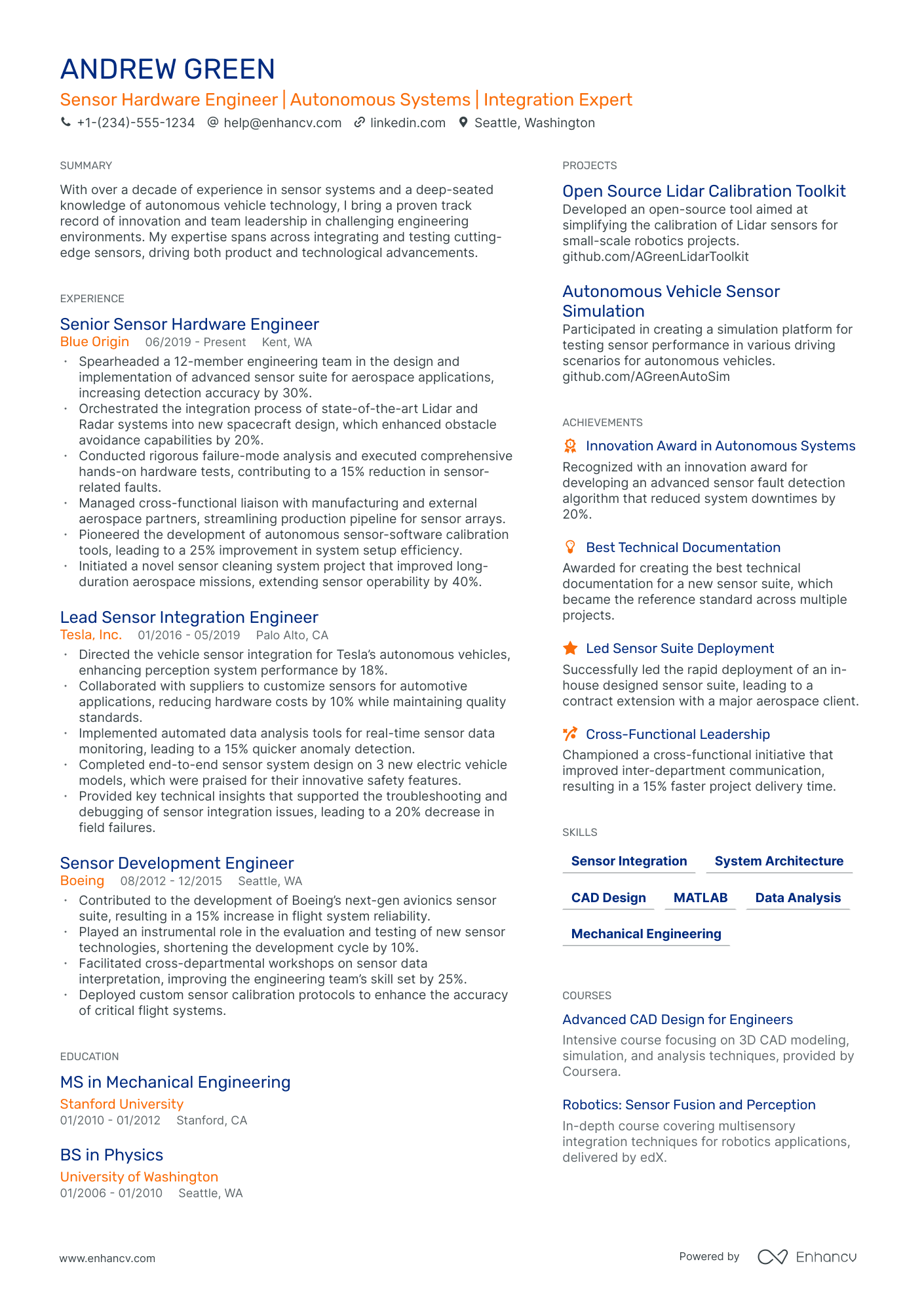 resume format for experienced hardware engineer