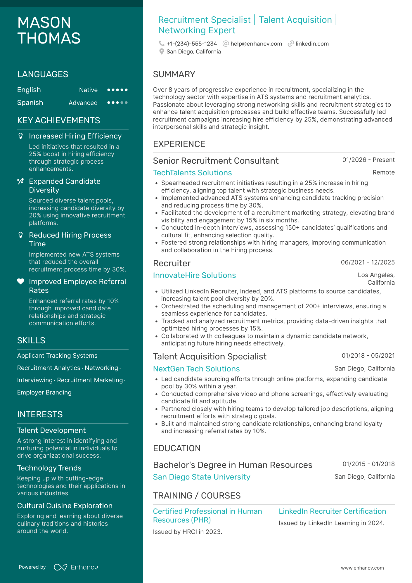 A resume example of a Remote Recruiter